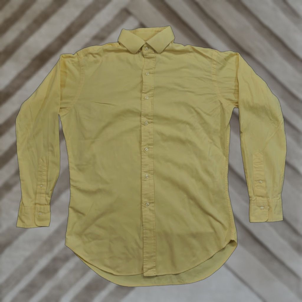 Polo Ralph Lauren VINTAGE Ralph Lauren Shirt Mens Button-Up Polo Dress 16.5 34 35 Yellow Knit Cotton Classic Logo Men Button-Down Collared Casual Size 46R - 1 Thumbnail