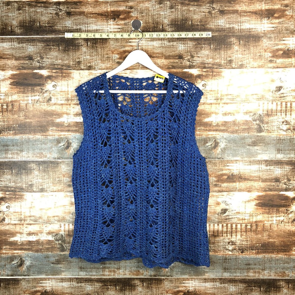 Handmade Japan vintage crochet mesh net knitwear handmade Vest #A2248 Size L / US 10 / IT 46 - 1 Thumbnail