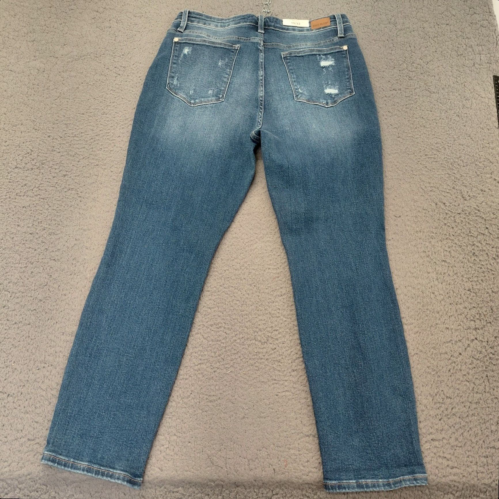 Vintage Judy Blue Jeans Womens Plus 15/32 Blue Denim Straight High Waist Distressed Jeans Size 36" / US 14 / IT 50 - 2 Thumbnail