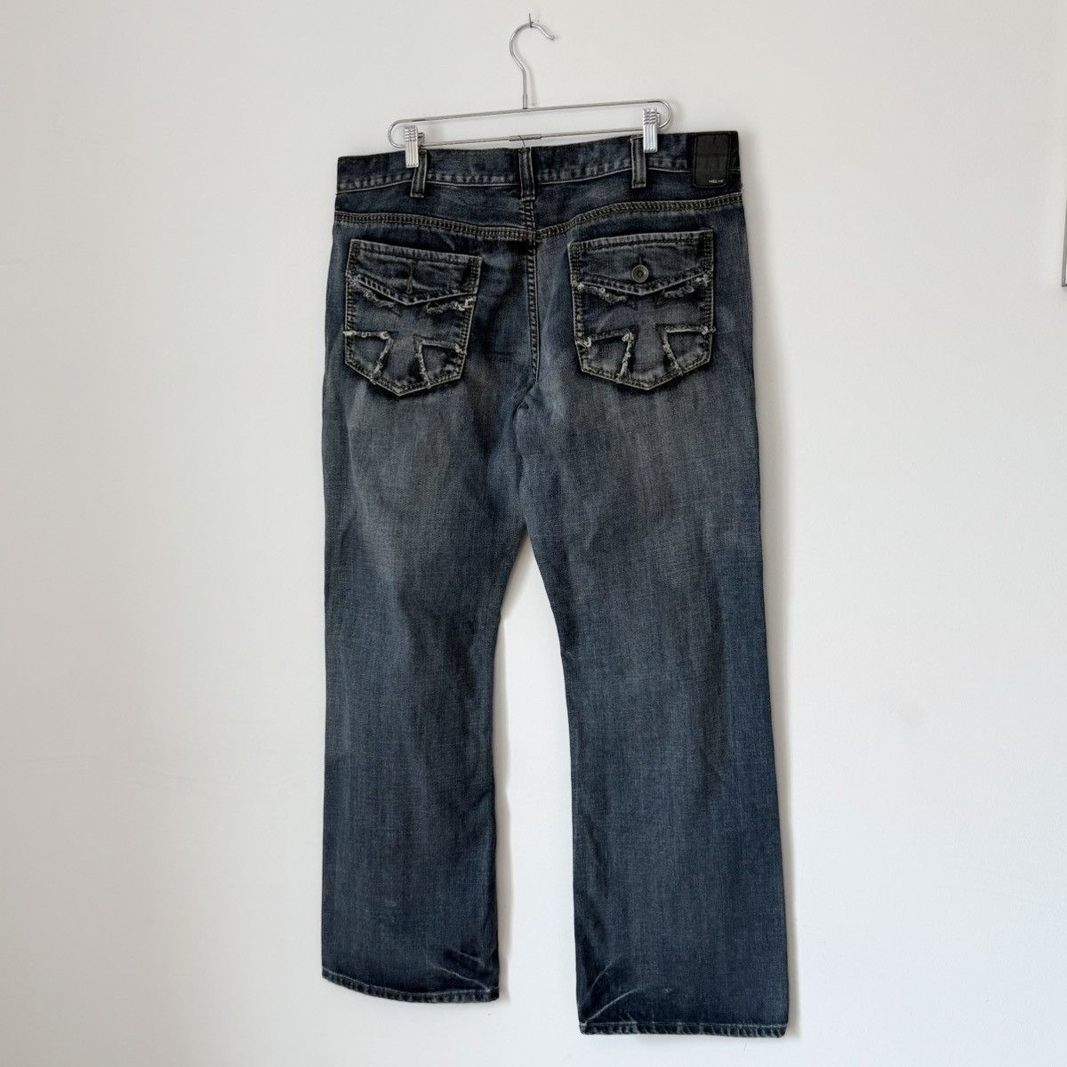 Vtg 2000s Helix Cross Faded Distressed Bootcut Baggy Jeans