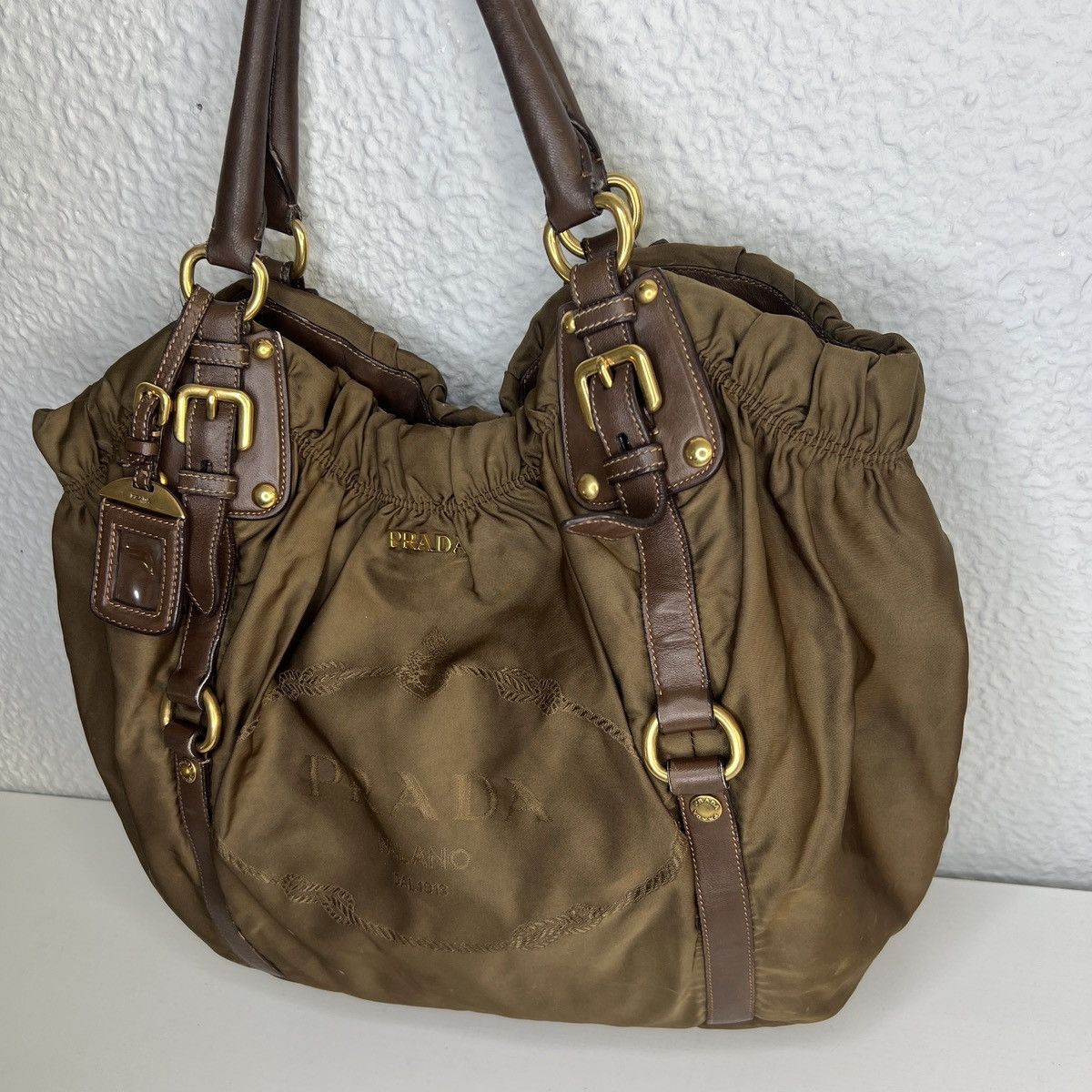 Prada Prada Milano Shoulder Tote Bag Brown Leather Big Logo Size ONE SIZE - 3 Thumbnail