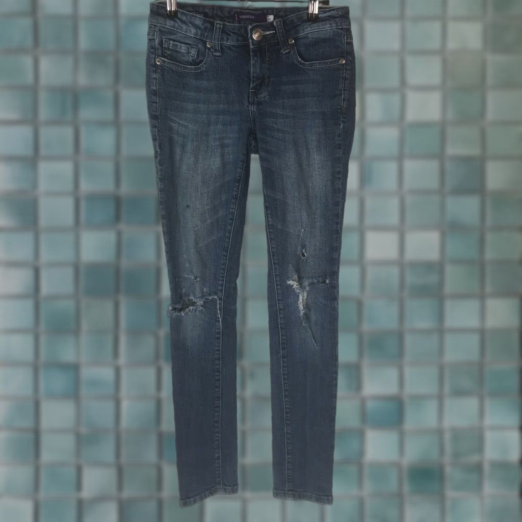 Vintage VIGOSS Womens Regular Low Rise Skinny Casual Blue Distressed Denim Jeans Size 0 Size 25" / US 0 / IT 36 - 1 Thumbnail
