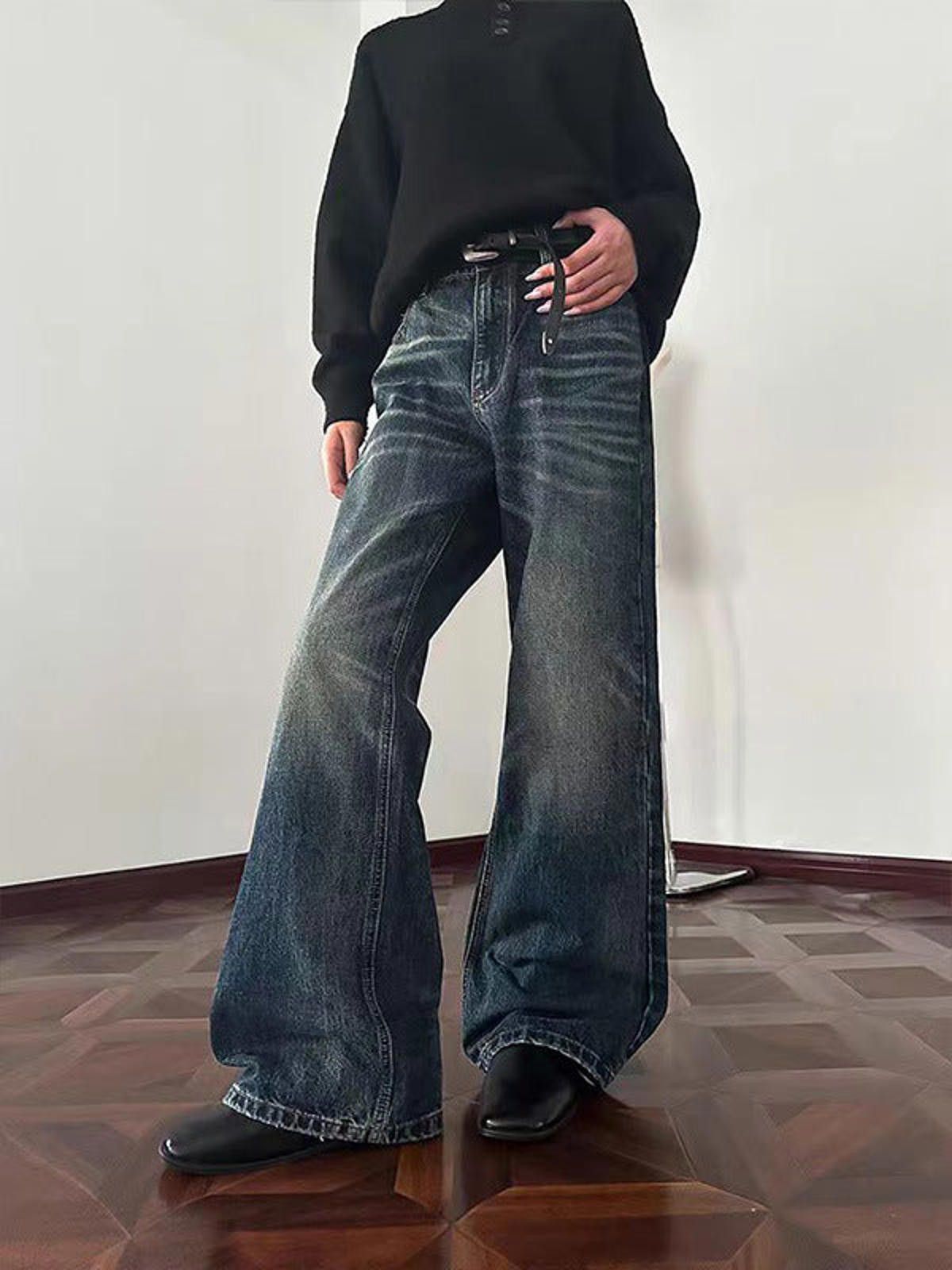 Vintage Black Wide Leg Denim Jeans, Vintage Washed Flared Jeans Size US 32 / EU 48 - 6 Thumbnail