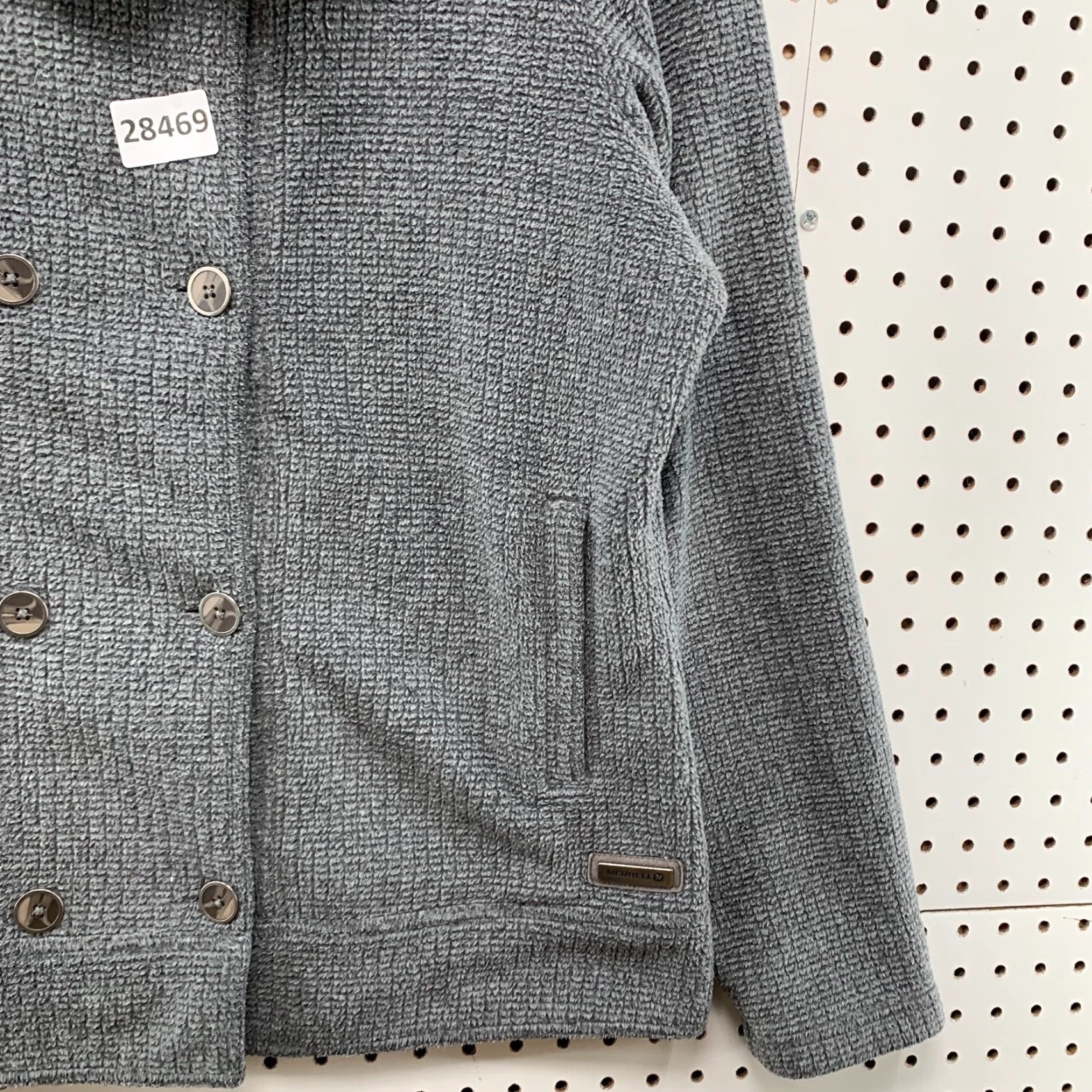 Merrell Knit Jacket Gry Double Breasted Collared Coat Women’s Large 22.5X26.5