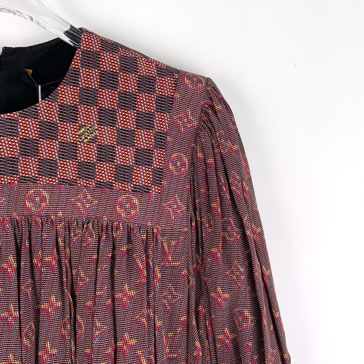 Louis Vuitton Louis Vuitton Damier Monogram Silk Puff Sleeve Dress K26WX Size XS / US 0-2 / IT 36-38 - 3 Thumbnail
