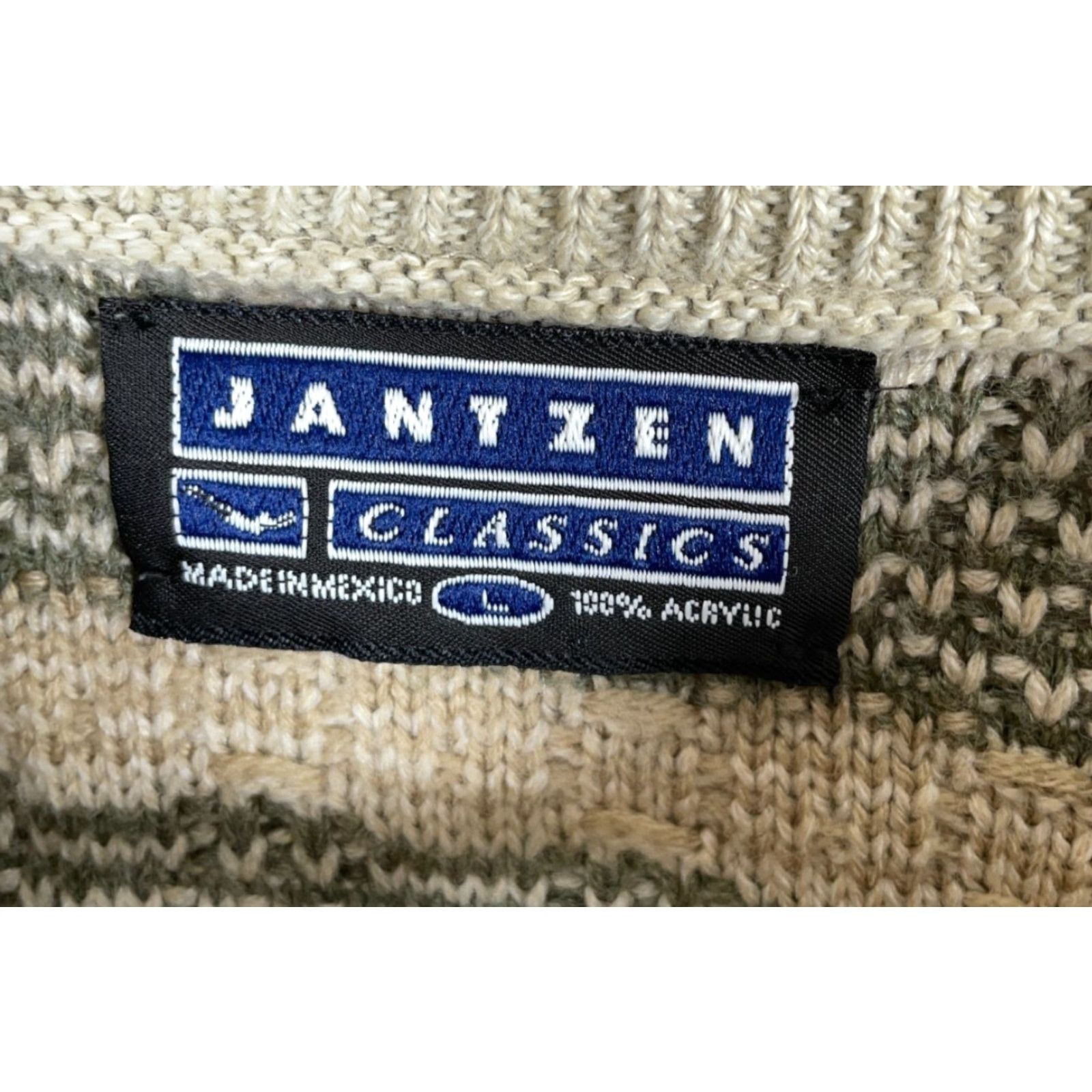 Jantzen VINTAGE Jantzen Sweater Mens Large Beige Crewneck Knit Striped Textured Chunky Knit 90s Dad Style Pullover Size US L / EU 52-54 / 3 - 3 Thumbnail