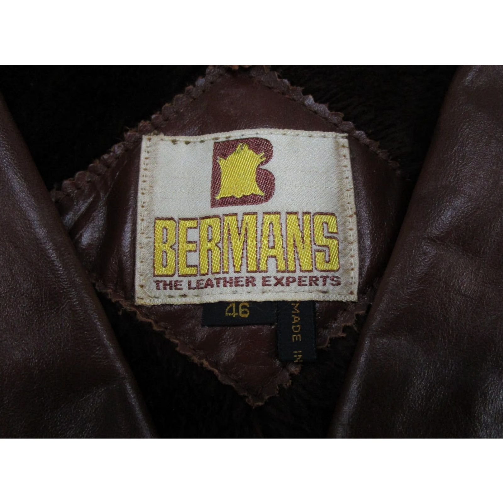 Ben Sherman VINTAGE Bermans Leather Bomber Jacket, Brown, 46, Button Up, 80s 90s Mens Jacket Size US S / EU 44-46 / 1 - 2 Thumbnail