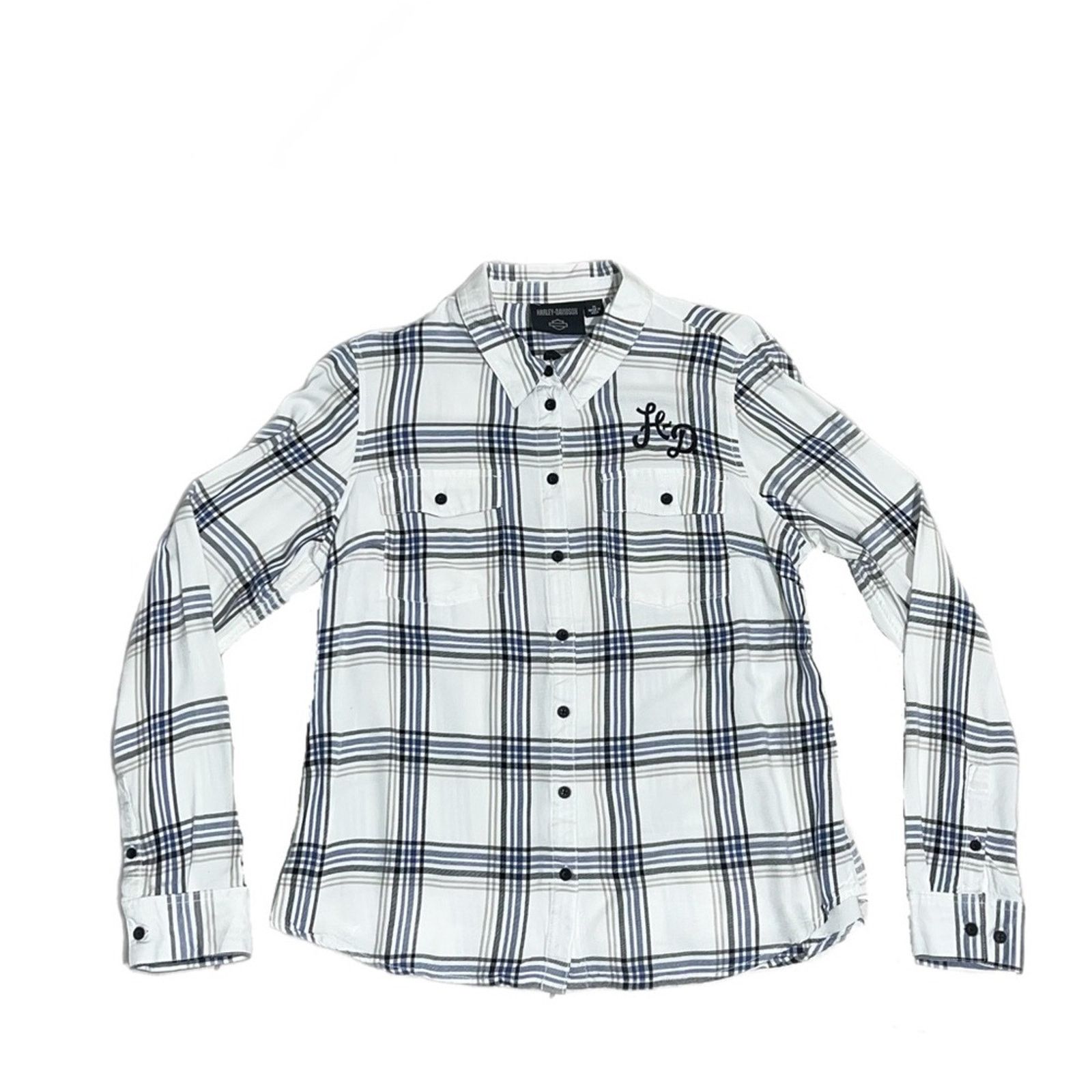 Harley Davidson Harley-Davidson Plaid White/Blue Long Sleeve Button-Up Size XL / US 12-14 / IT 48-50 - 1 Thumbnail