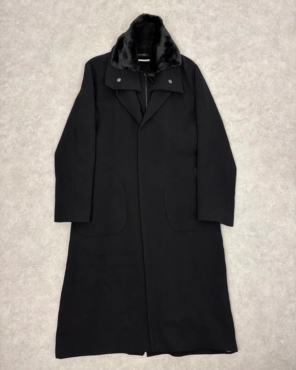 AW2012 Emporio Armani Black Fur Collar Wool Long Coat