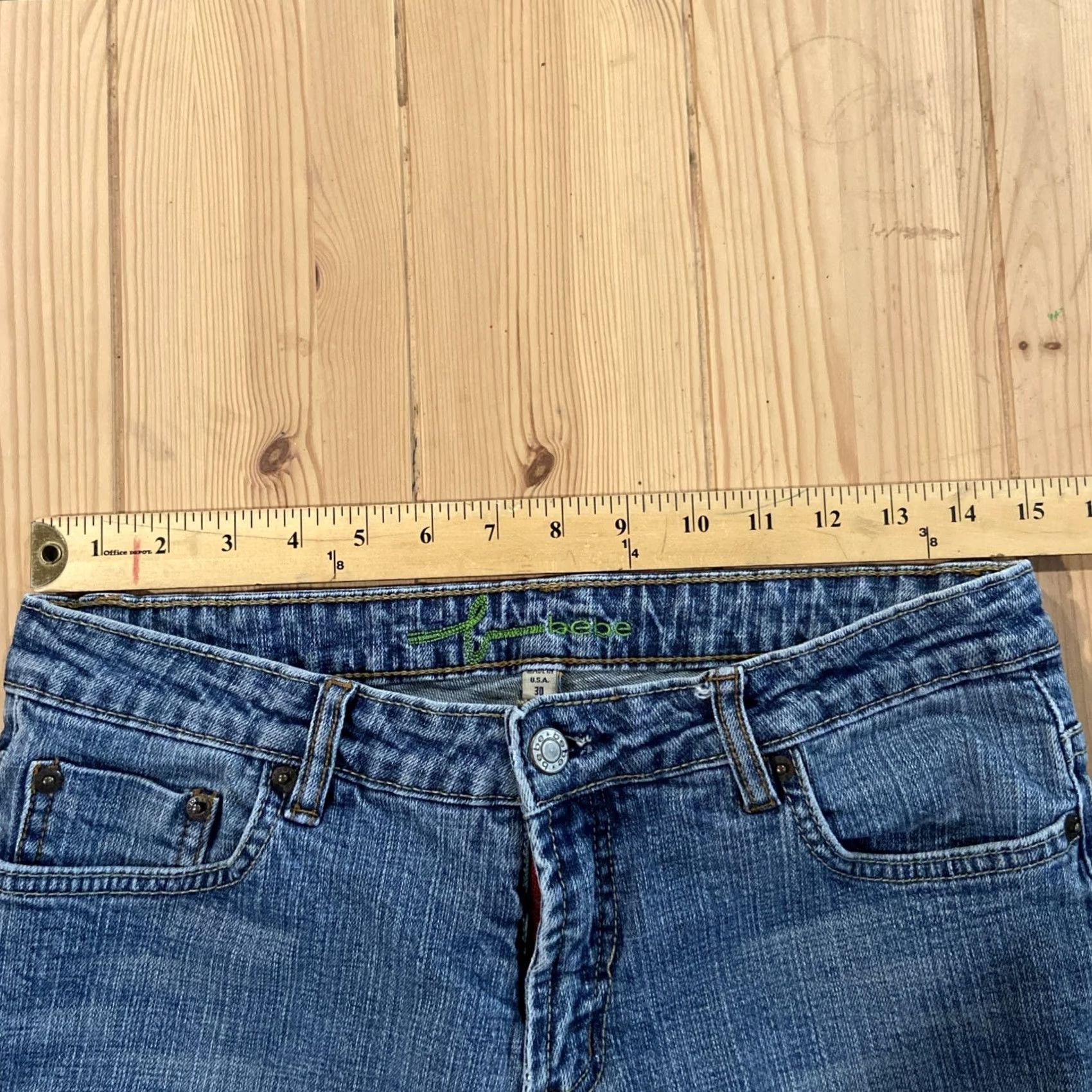 Bebe VINTAGE bebe jeans Women's Jeans Flared 30 Medium Wash Blue USA Y2K Bedazzled 5-Pocket Denim Regular Womens Size 30" / US 8 / IT 44 - 7 Thumbnail