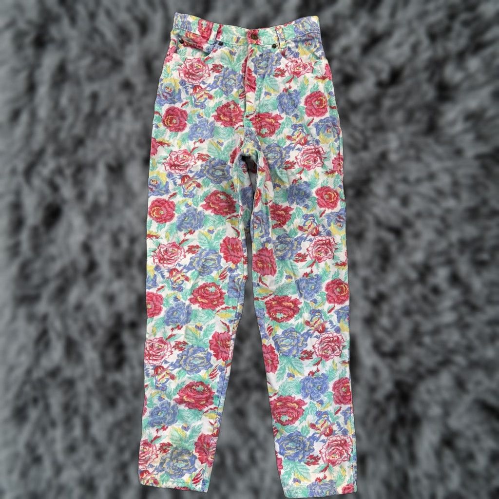 Vintage VINTAGE Palmettos Jeans Juniors 7 High Waisted Floral Pastel 80s Straight Casual Womens Boys? Size 28" / US 6 / IT 42 - 1 Thumbnail