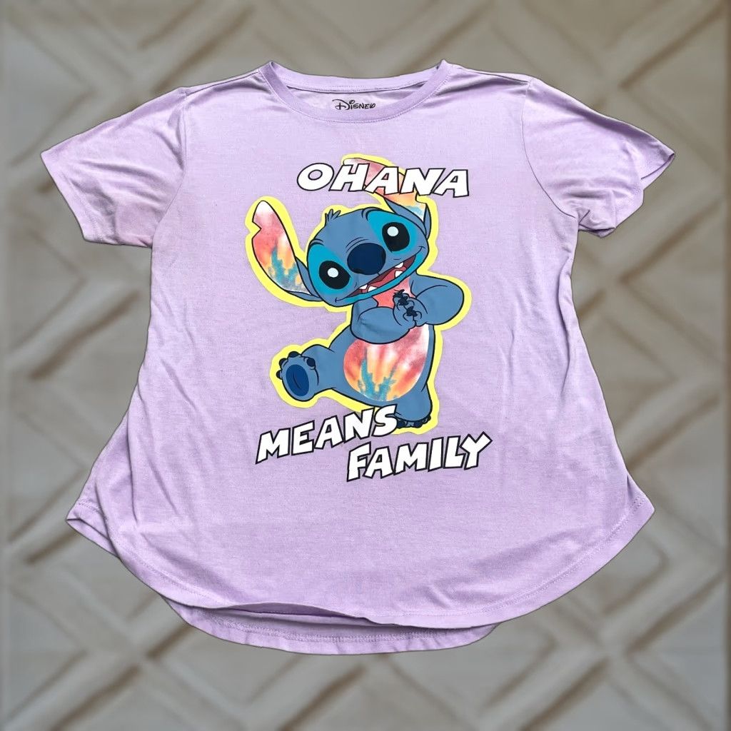 Disney Disney Stitch Ohana Means Family Graphic T-Shirt Juniors L Purple Casual Tee Womens Regular Cotton Blend Short Sleeve Crew Neck Size L / US 10 / IT 46 - 1 Thumbnail