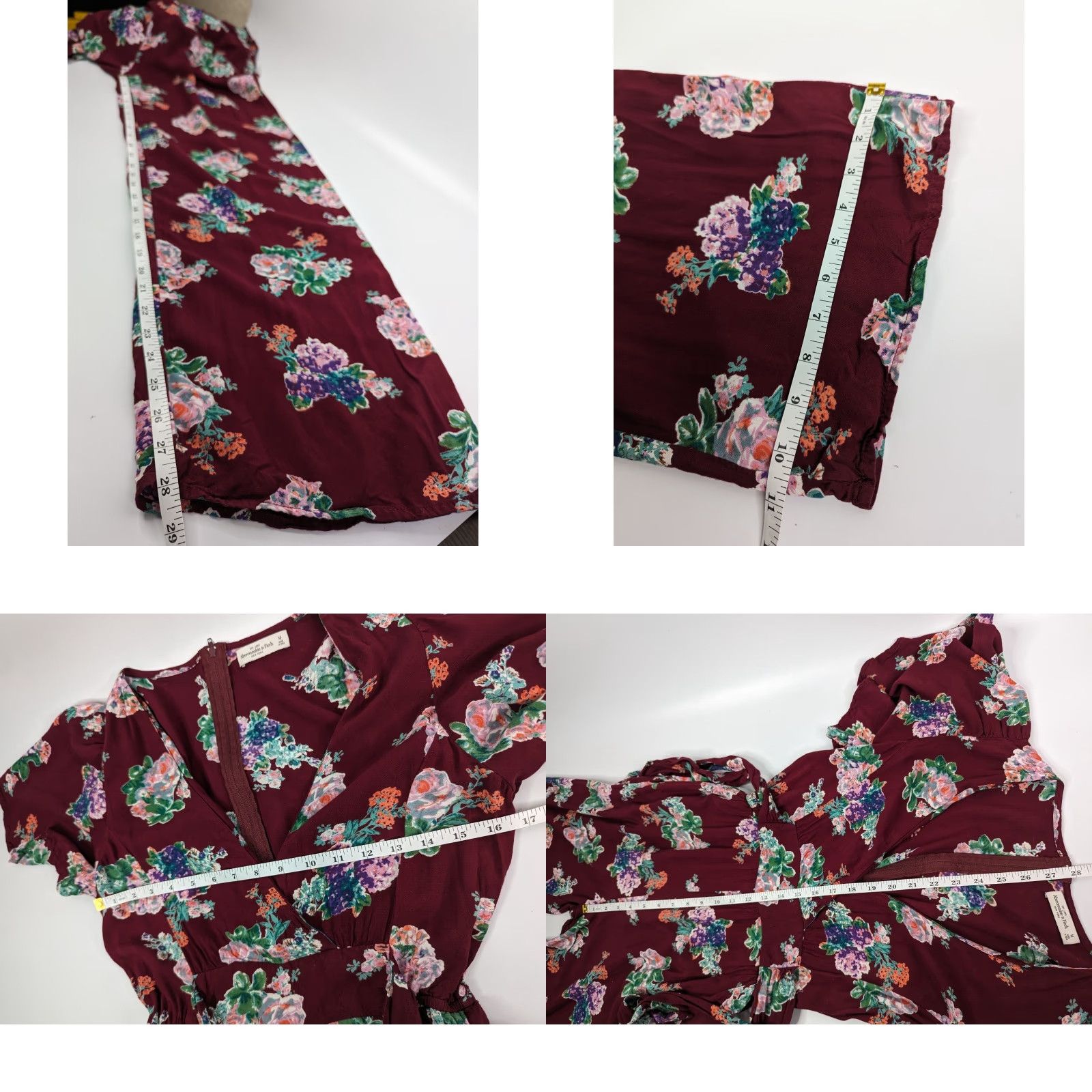 Abercrombie & Fitch Abercrombie & Fitch Jumpsuit One-Piece Women's Floral V-Neck XS Burgundy Green Red Size 26" / US 2 / IT 38 - 8 Thumbnail