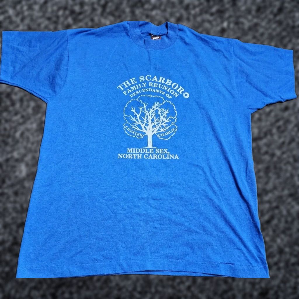 Fruit Of The Loom Vintage Fruit of the Loom Men's XL T-Shirt 80s Solid Blue Scarboro Family Reunion Graphic Crew Neck Size US XL / EU 56 / 4 - 1 Thumbnail