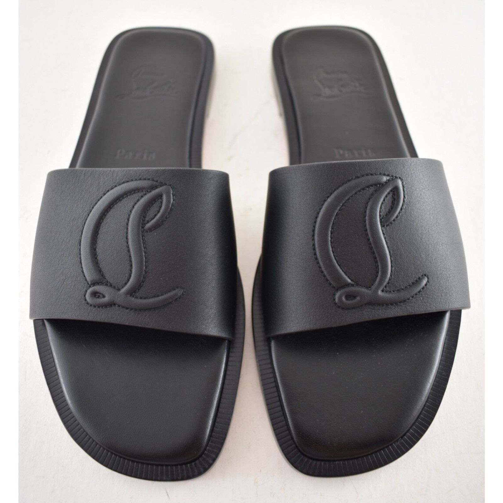 Christian Louboutin Christian Louboutin Mule Flat Black Leather Logo Slide Slip Size US 7.5 / IT 37.5 - 9 Thumbnail