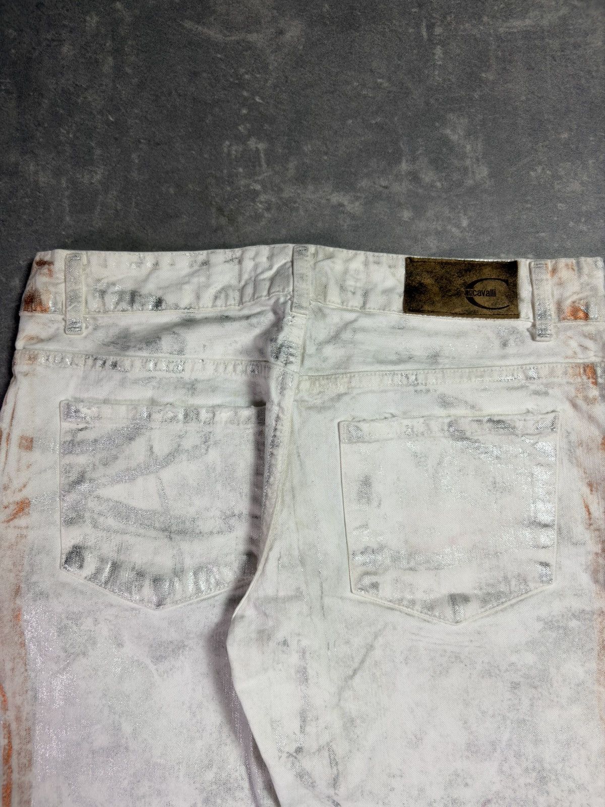 Just Cavalli 00s DSWT Just Cavalli Waxed Orange Silver Tones Flared Jeans Size US 27 - 14 Thumbnail