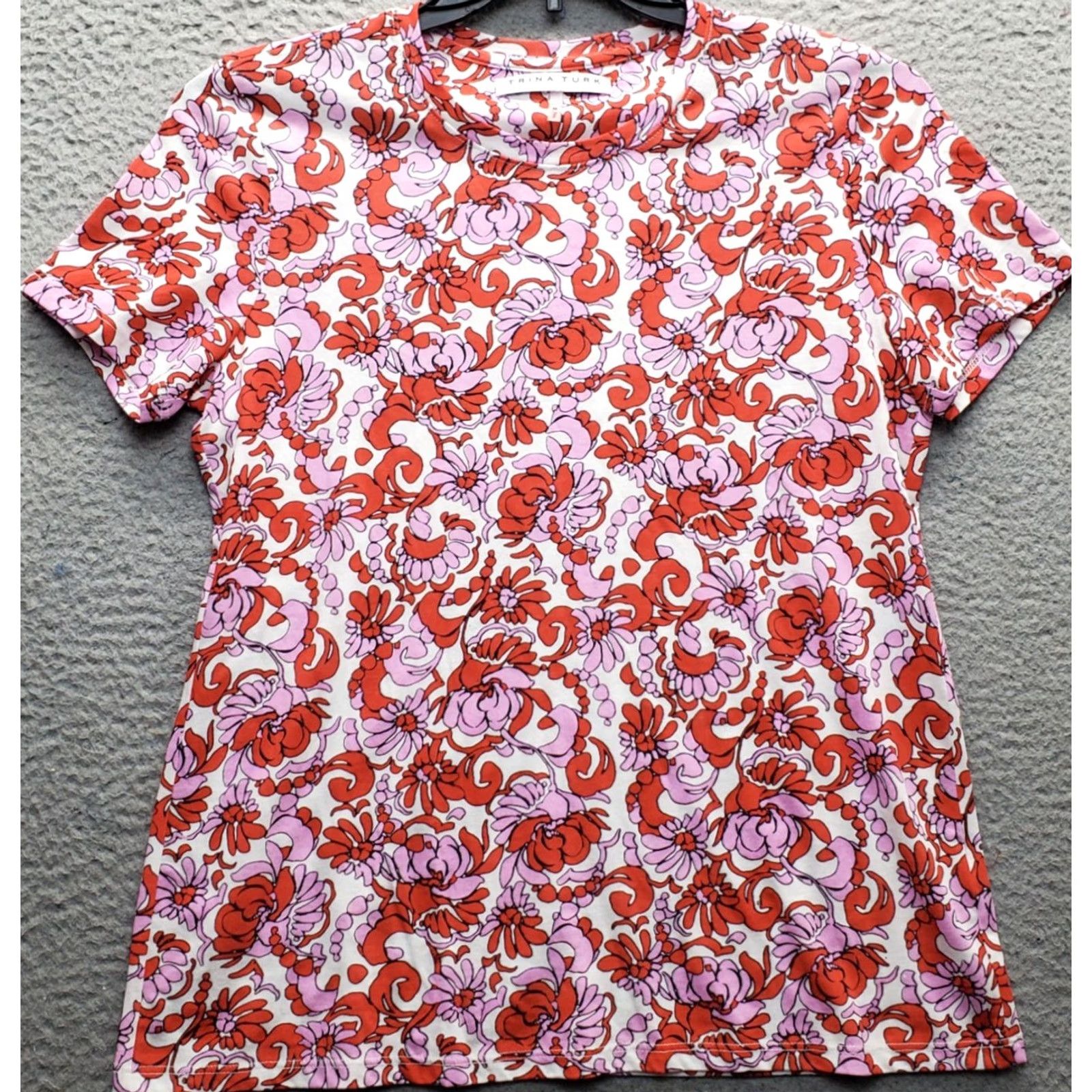Trina Turk Trina Turk Blouse Shirt Womens Size M Floral Multicolor Short Sleeve Crew Neck Tunic Top Size M / US 6-8 / IT 42-44 - 2 Thumbnail