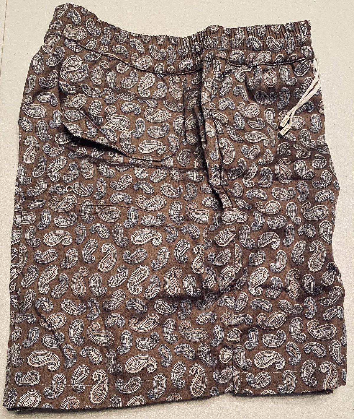 Brioni Brioni 🇮🇹 Taupe Paisley Logo Embroider Resort Trunks XXL NWT Size US 39 - 6 Thumbnail
