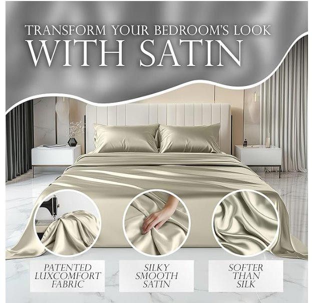 Designer Satin Sheets King Set 4 Pcs-Deep Pockets, Double Stitching Size ONE SIZE - 1 Thumbnail