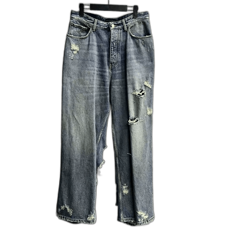 Balenciaga Balenciaga Blue Distressed Denim Pants Size US 26 / EU 42 - 1 Thumbnail