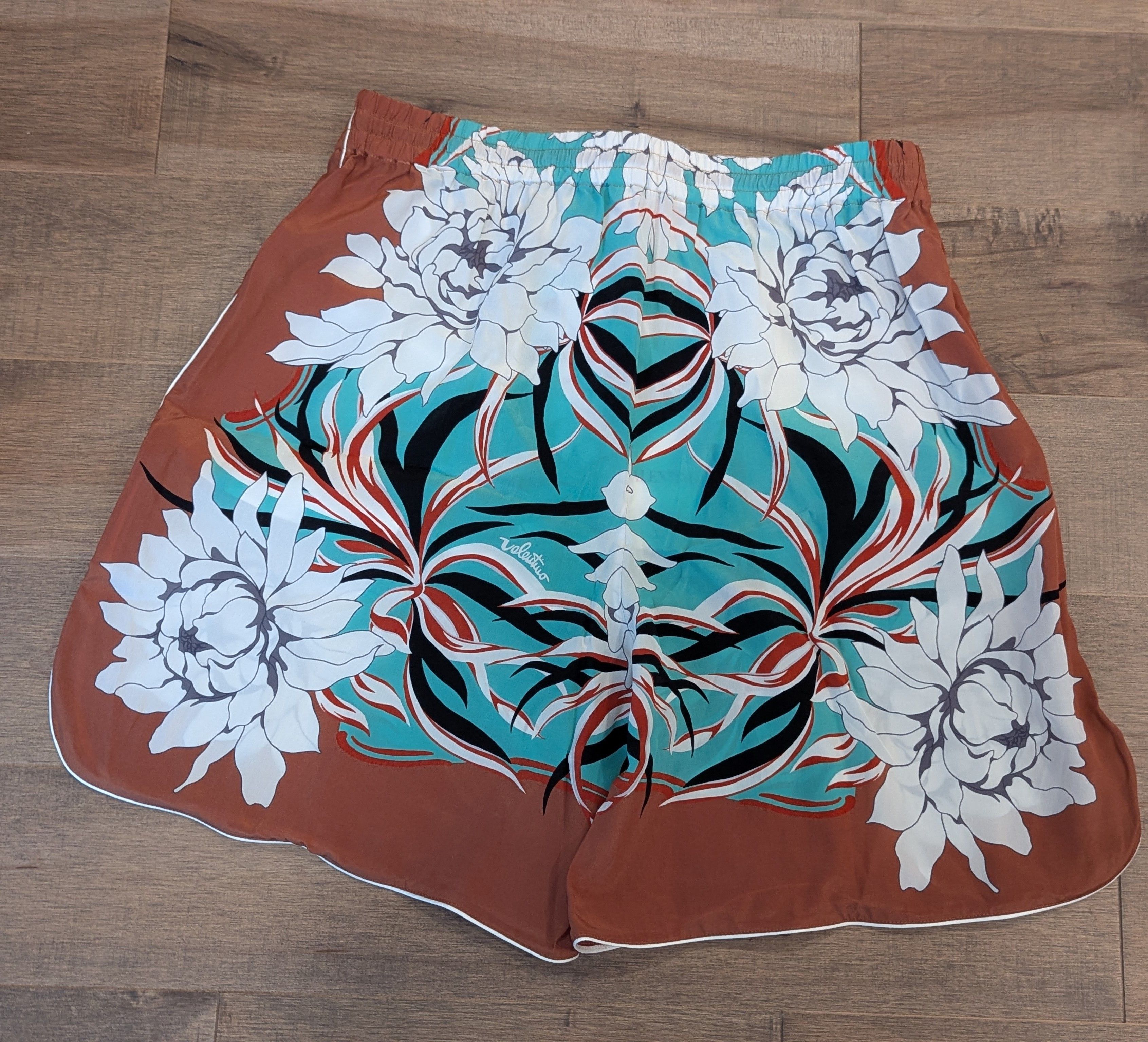 Valentino Floral Print Silk Bermuda Shorts Brown 50 US 34