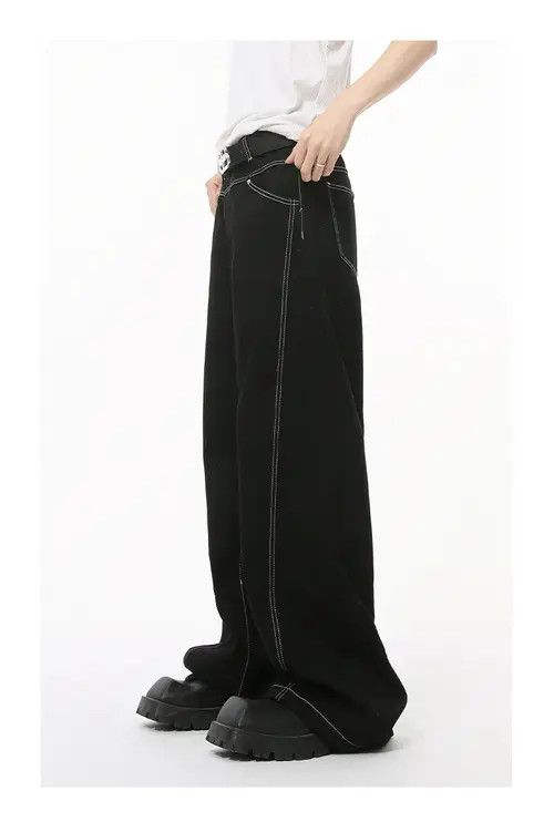Japanese Brand VIBE Black trendy stitching casual straight jeans y2k Size US 32 / EU 48 - 4 Thumbnail