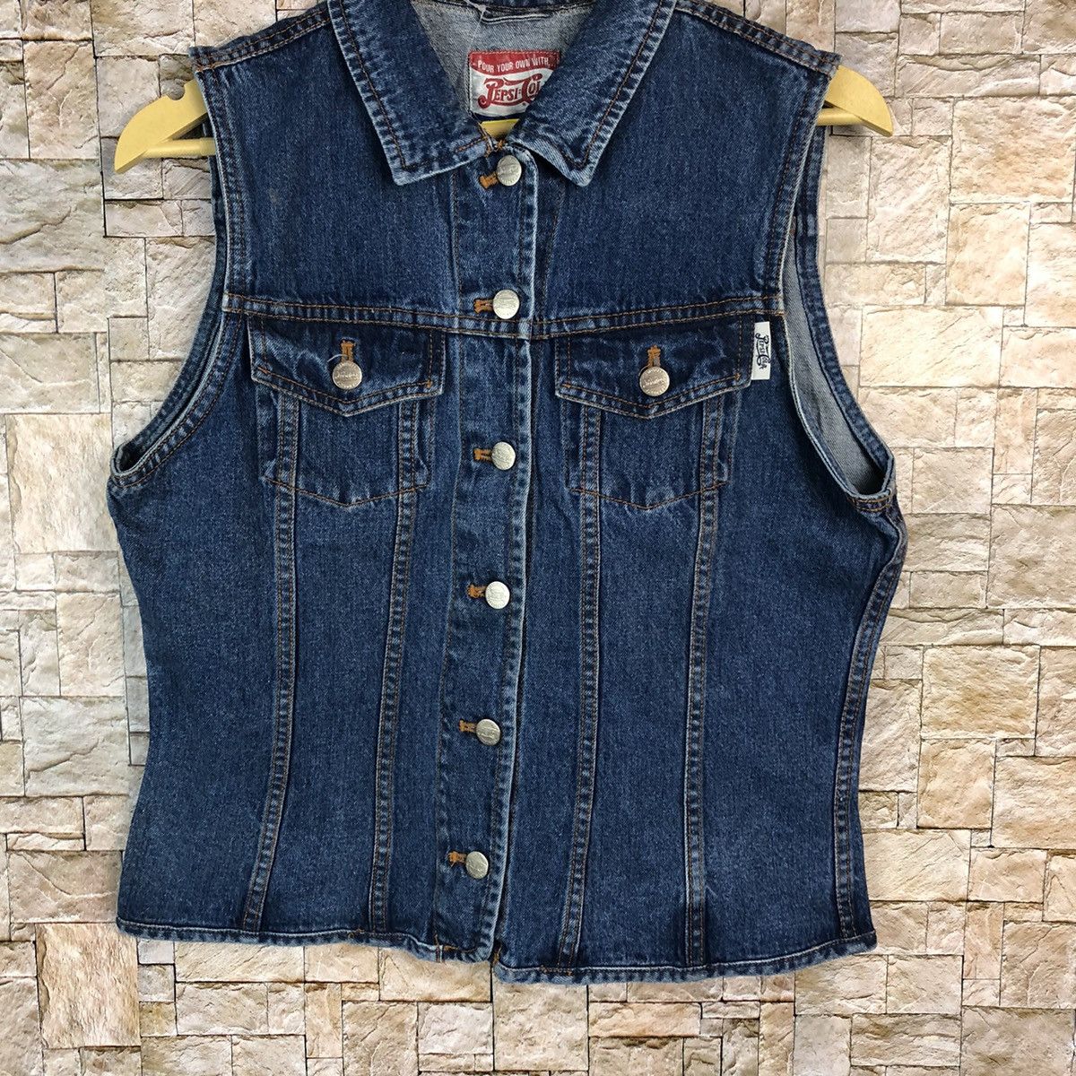 Coca Cola Pepsi Cola Blue Denim Vest #A838 Size US S / EU 44-46 / 1 - 3 Thumbnail