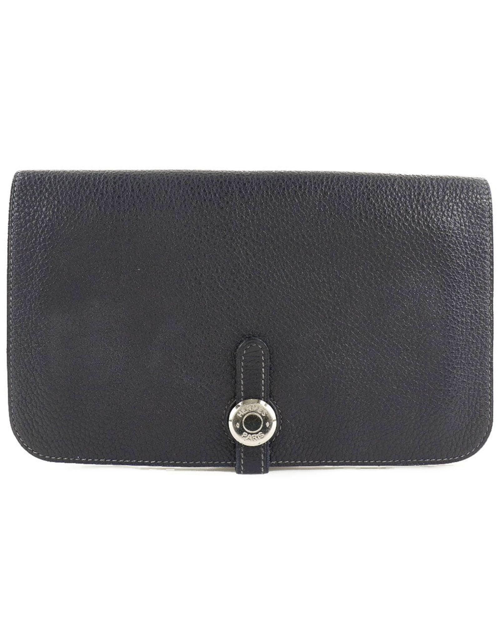 image of Hermes Dogon Leather Wallet in Navy, Women's