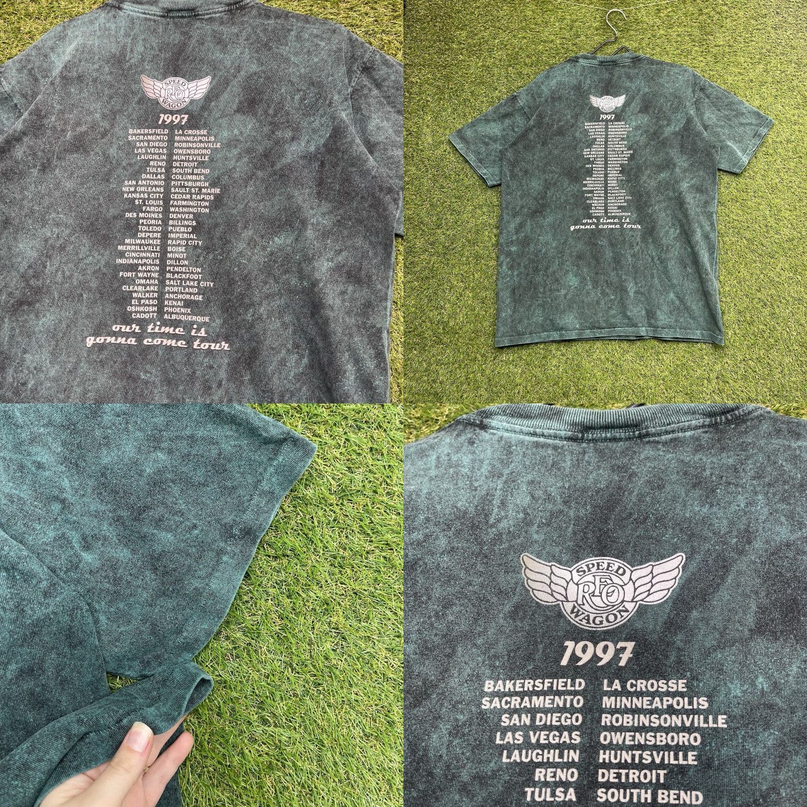 Vintage VINTAGE REO SPEEDWAGON Shirt Mens Large L Green Graphic Tee 1990s Tour Our Time Is Gonna Come Mens Size US L / EU 52-54 / 3 - 8 Thumbnail