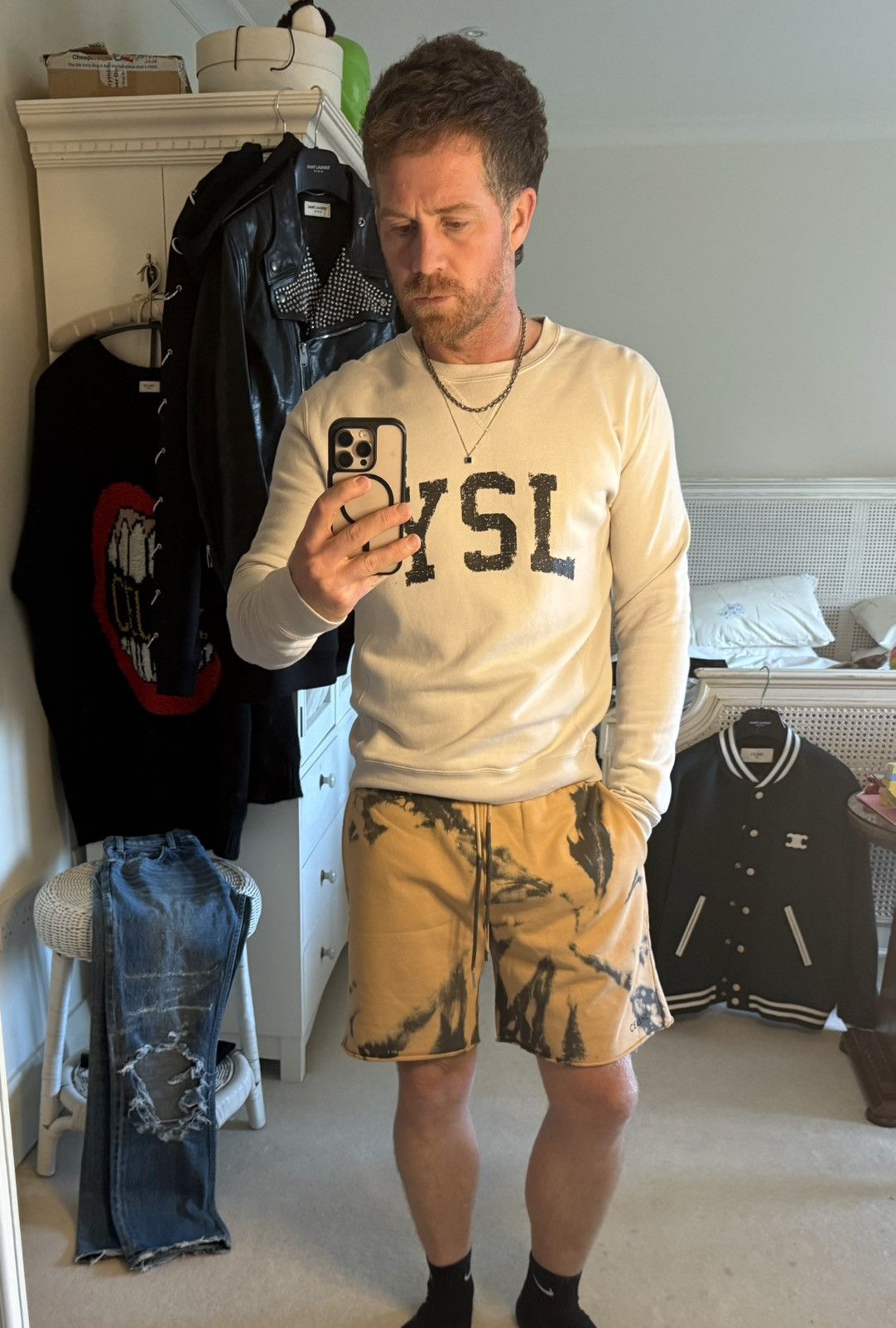 Celine $850 SS23 Celine tie dye shorts black logo Hedi Slimane S Size US 32 / EU 48 - 2 Thumbnail