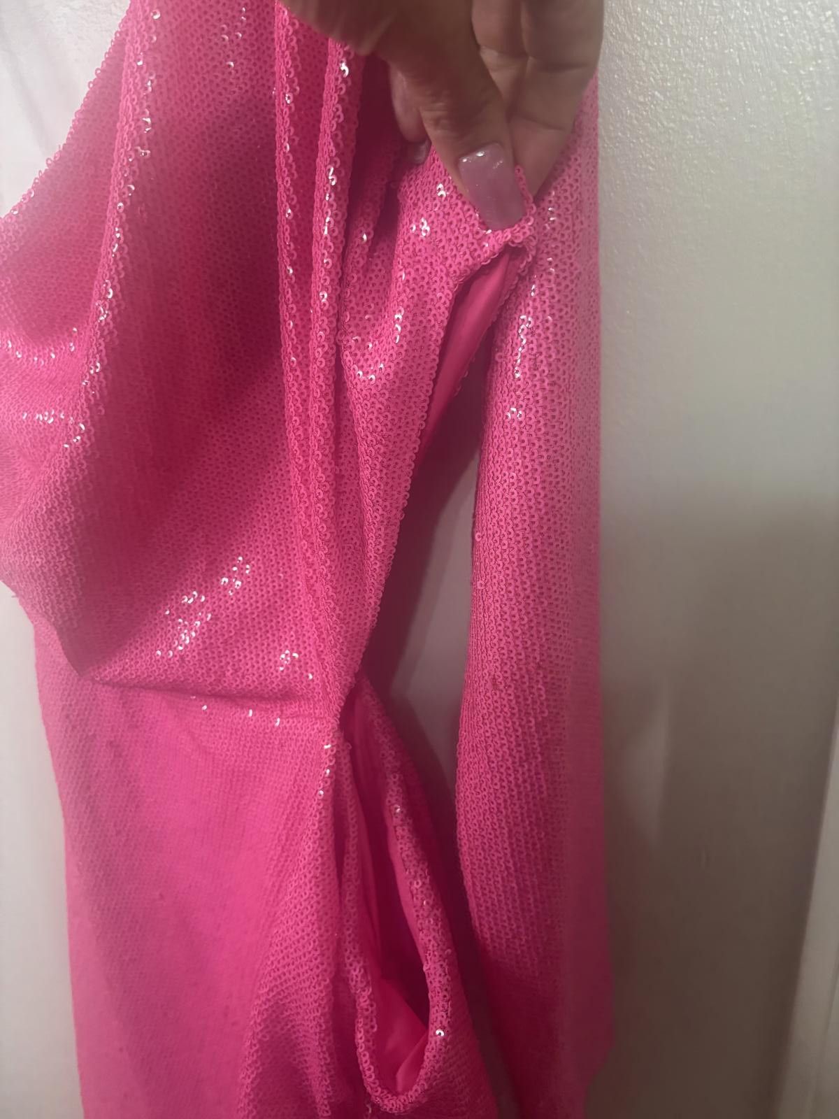 Designer L’agence Christie One Shoulder Pink Sequin Long Sleeve XS Size XS / US 0-2 / IT 36-38 - 2 Thumbnail