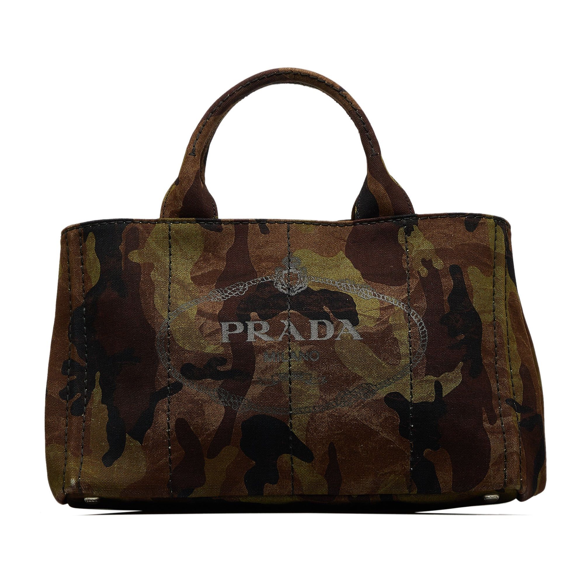 image of Prada Canapa Logo Camouflage Satchel in Brown, Women's