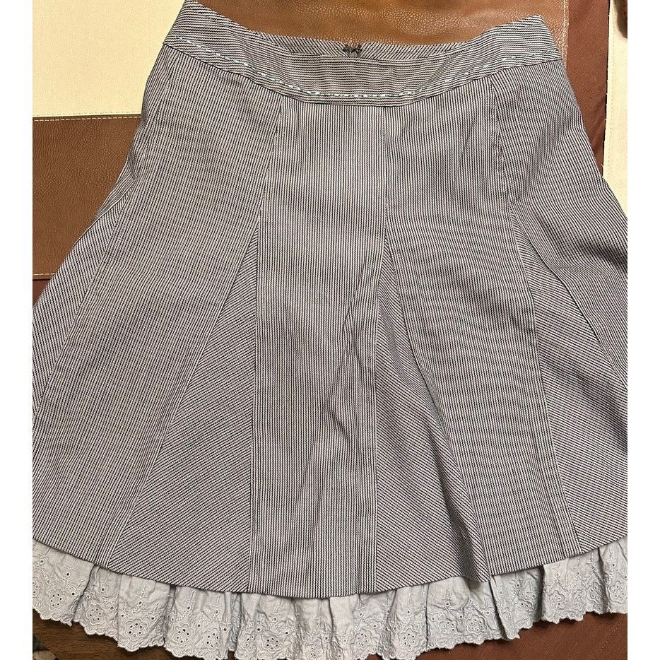 & Other Stories Grey Pinstripe Lace Eyelet Japanese Layered Above Knee Skirt Size 28" / US 6 / IT 42 - 5 Thumbnail
