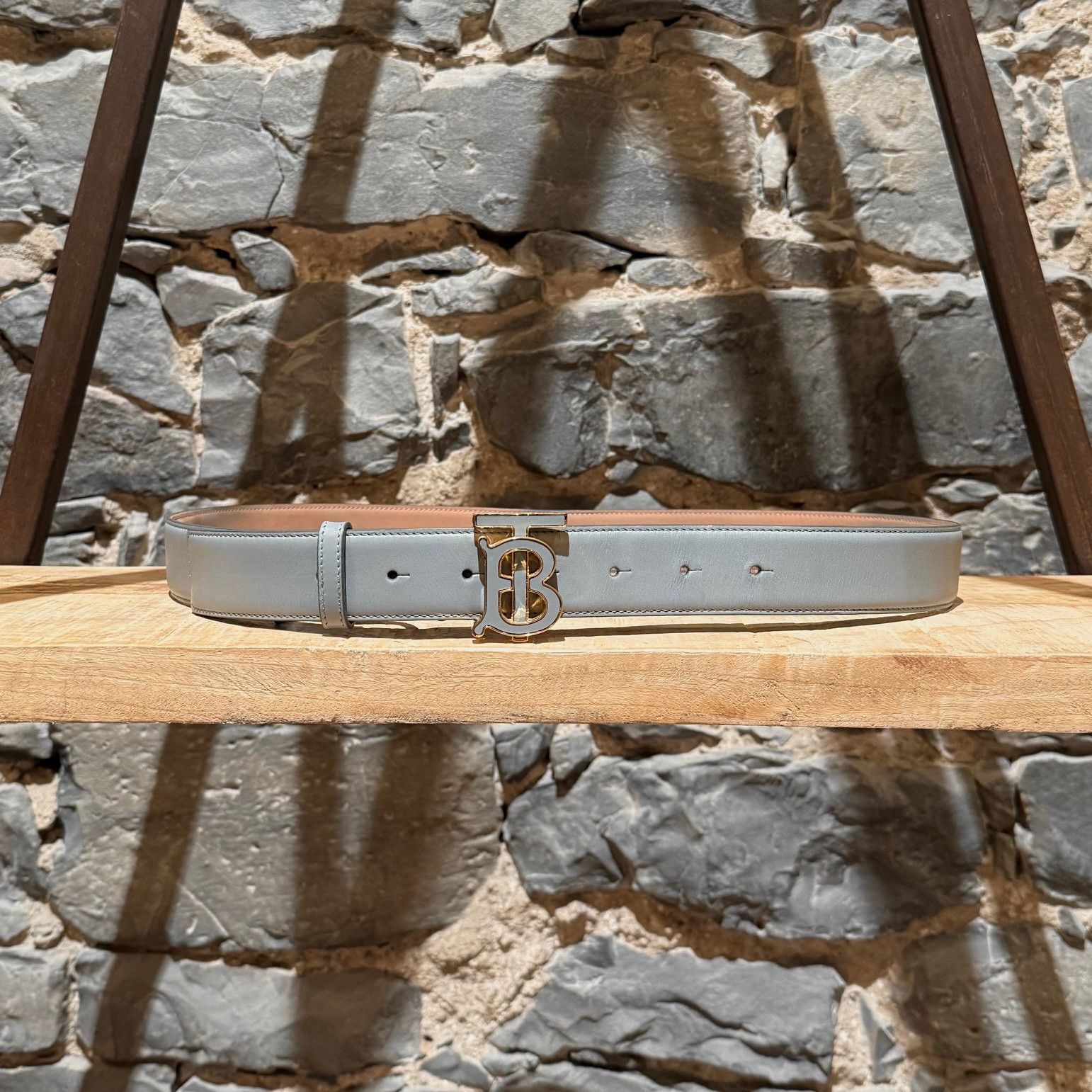 Burberry Burberry TB Grey Leather Logo 35mm Belt Size ONE SIZE - 3 Thumbnail