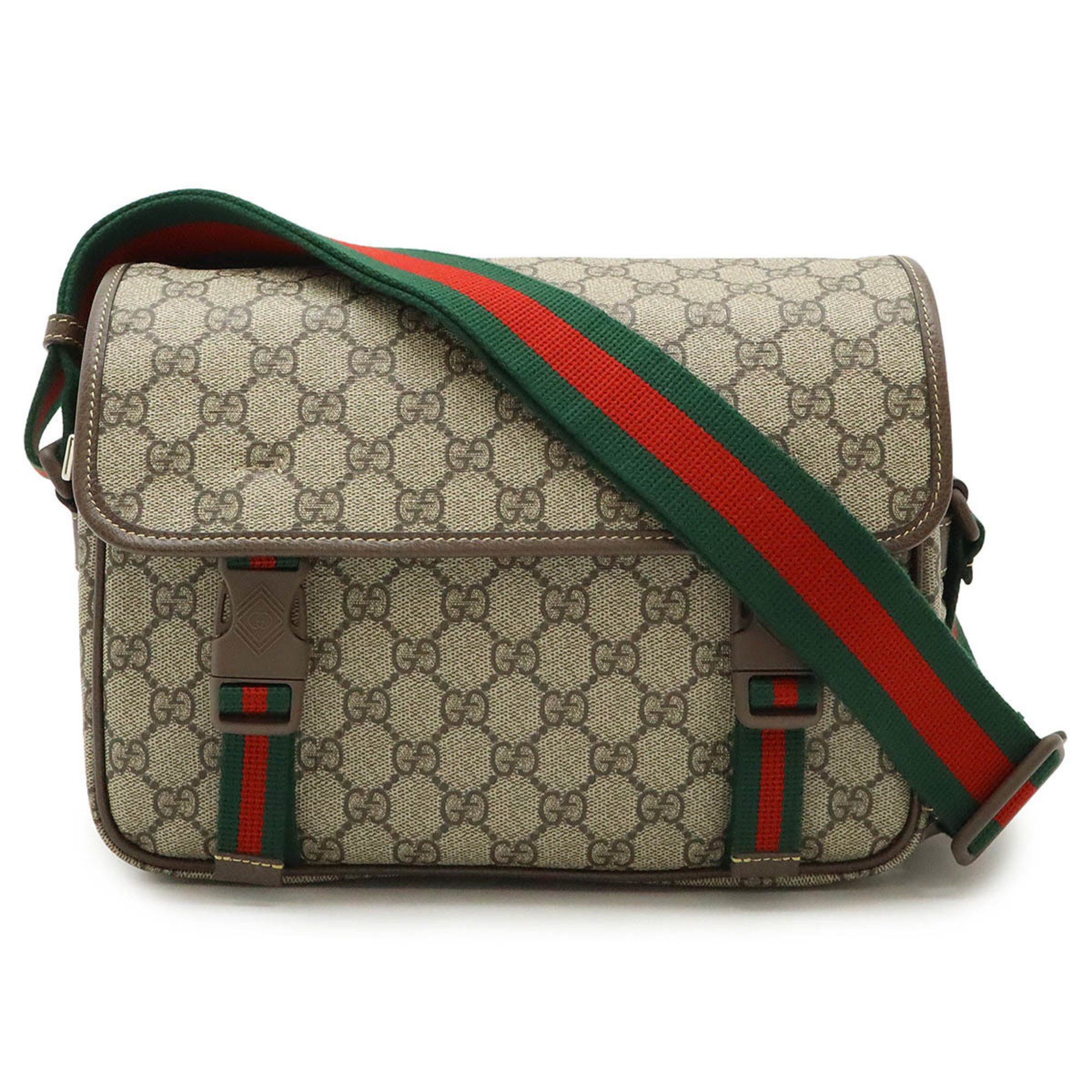 Gucci GG Supreme Sherry Line Bag Shoulder Pvc Beige Mocha Brown Green Red 760123, Women's