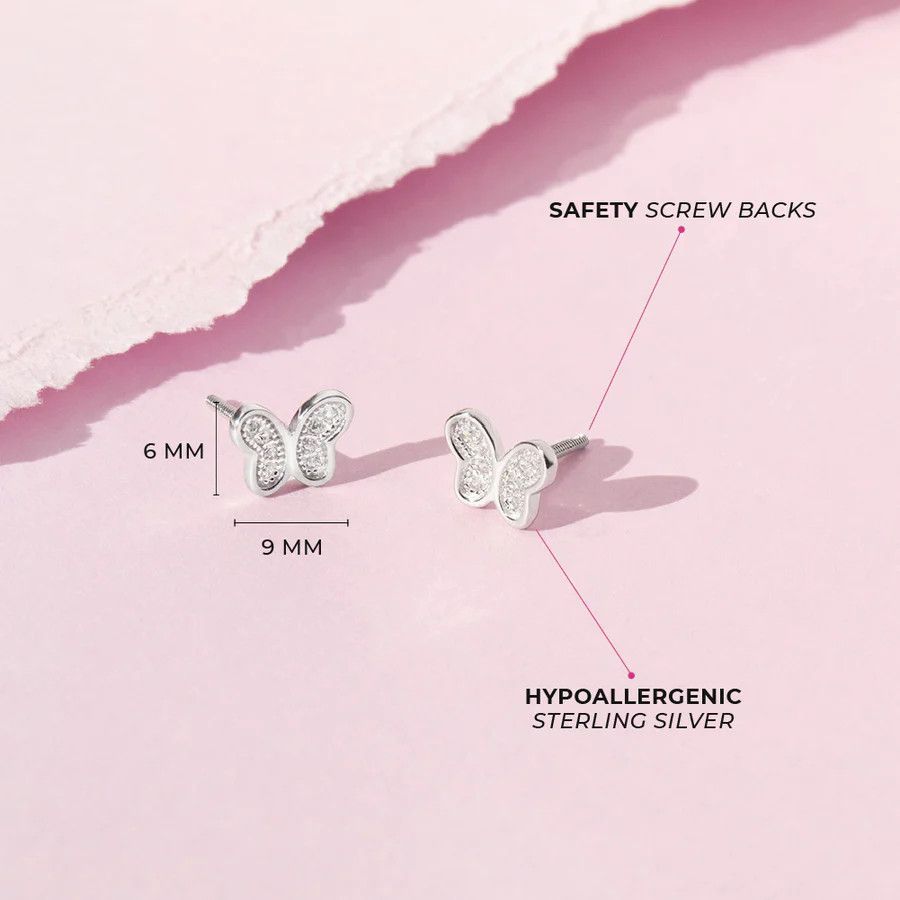 Other Petite CZ Butterfly Clear Earrings - Sterling Silver Size ONE SIZE - 2 Thumbnail