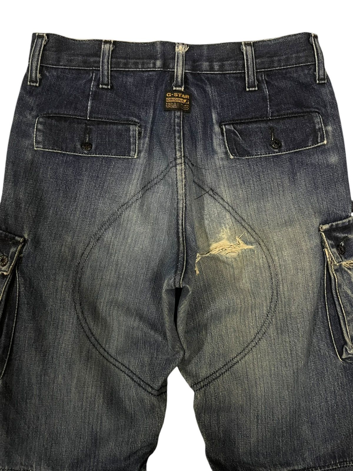 G-Star Vintage G Star Raw Blue Washed Cargo Ripped Distressed Jeans Size US 30 / EU 46 - 4 Thumbnail