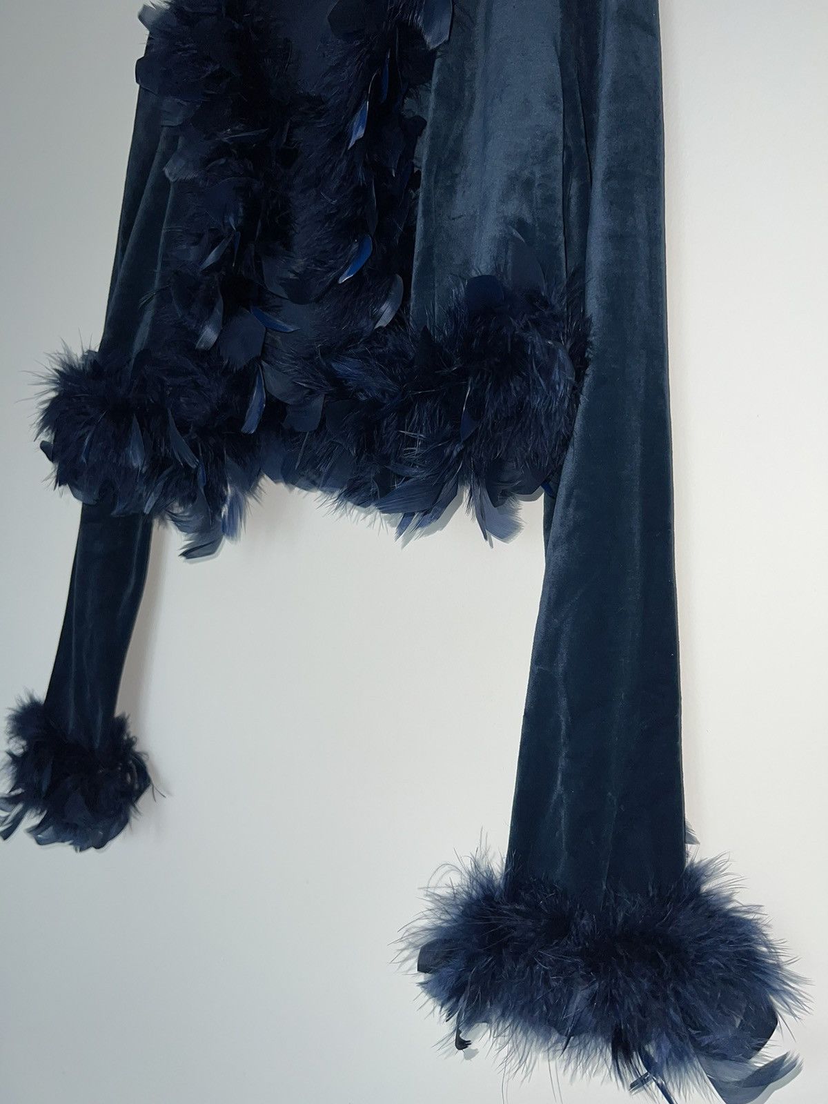 Miu Miu Blue velvet crop with feathers trim 🦚🦕 Size M / US 6-8 / IT 42-44 - 12 Thumbnail