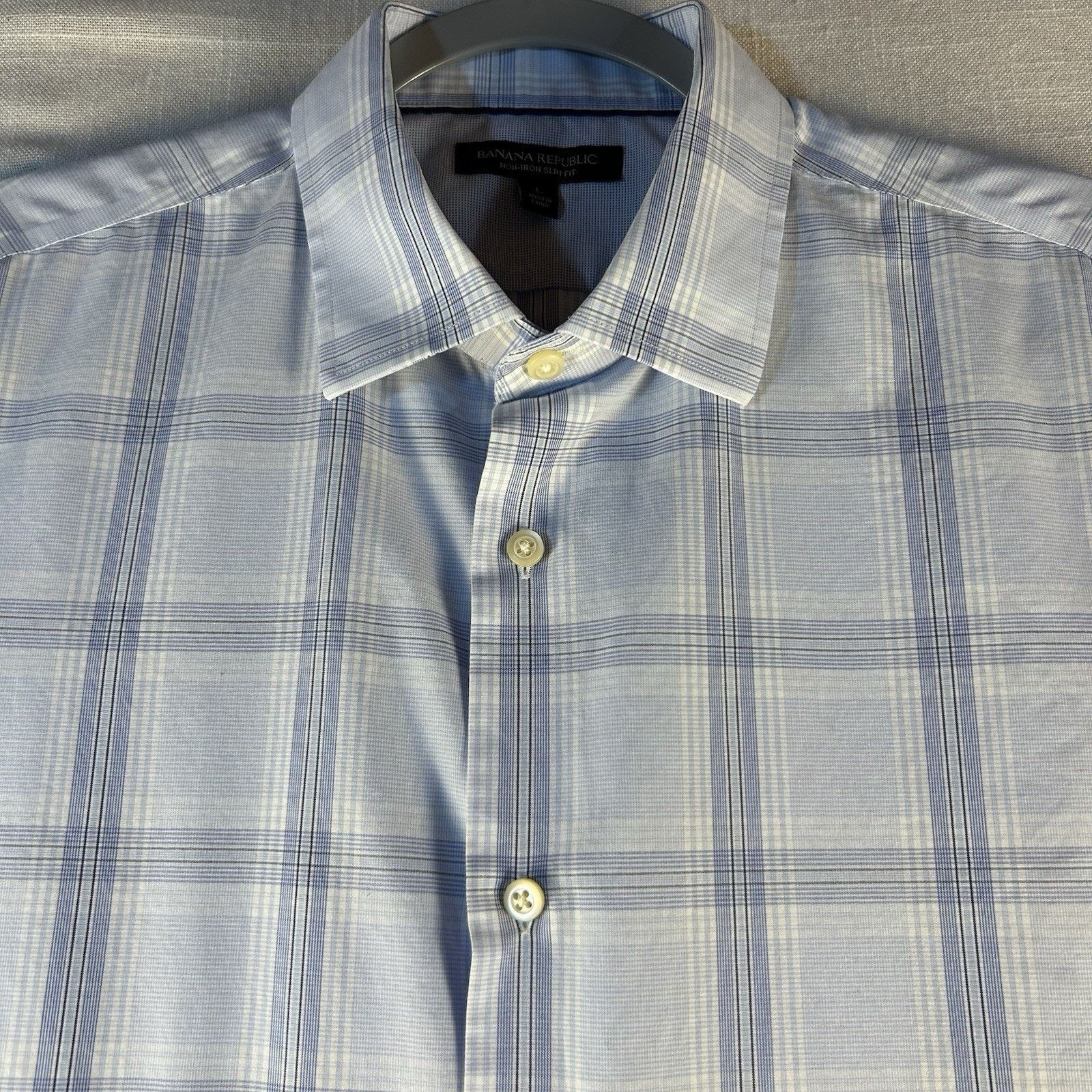 Banana Republic Banana Republic Non-Iron Slim Fit L Blue Plaid Long Sleeve Size US L / EU 52-54 / 3 - 2 Thumbnail