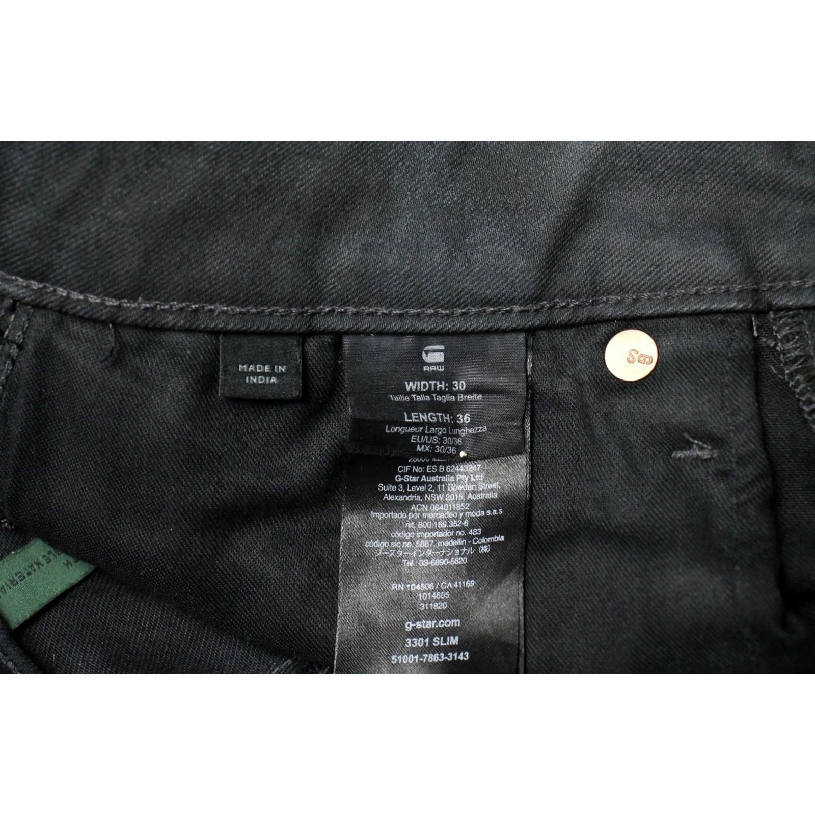G-Star G-STAR 3301 Slim Jeans Men's Grey Faded Denim Button Fly Stretch W30/L36 Size US 30 / EU 46 - 7 Thumbnail