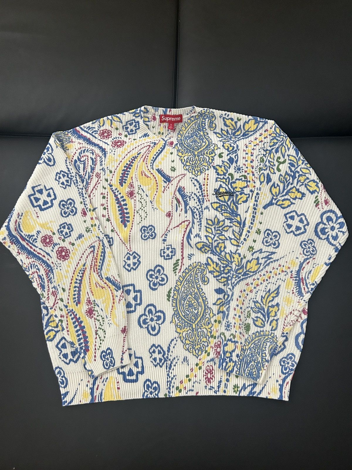 Image of Supreme Printed Paisley Sweater in White, Men's (Size XL)