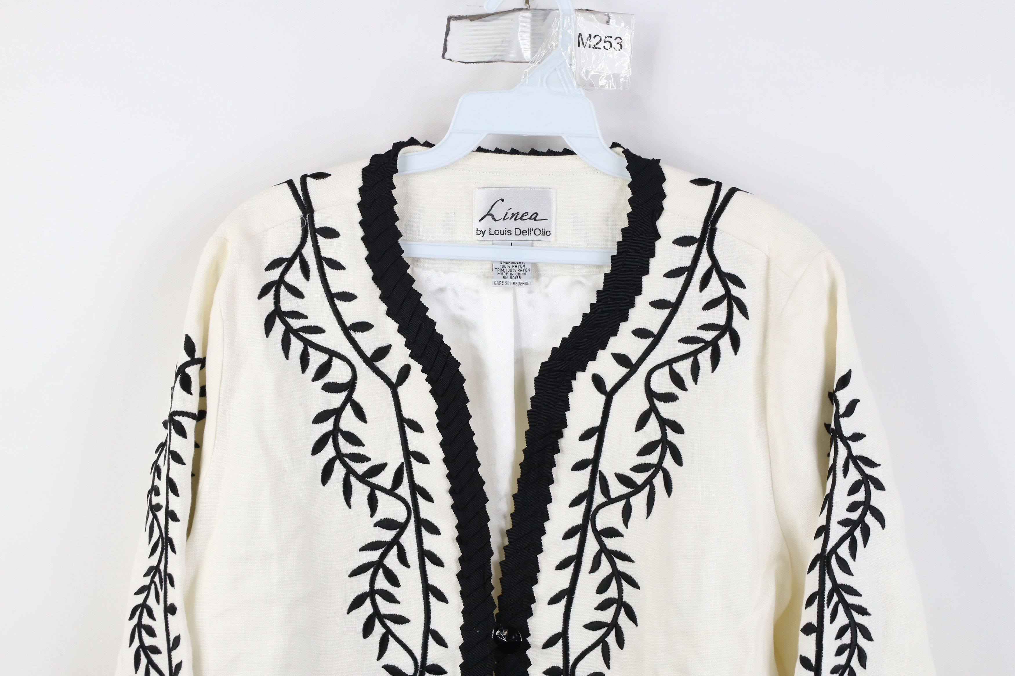 Vintage Vintage 90s Streetwear Embroidered Leaf Blazer Jacket White Size L / US 10 / IT 46 - 2 Thumbnail