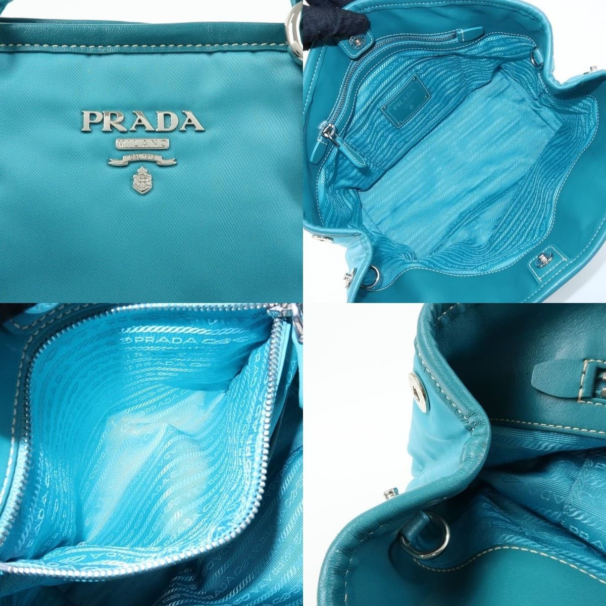Prada Prada Nylon Leather Tote Blue Size ONE SIZE - 7 Thumbnail