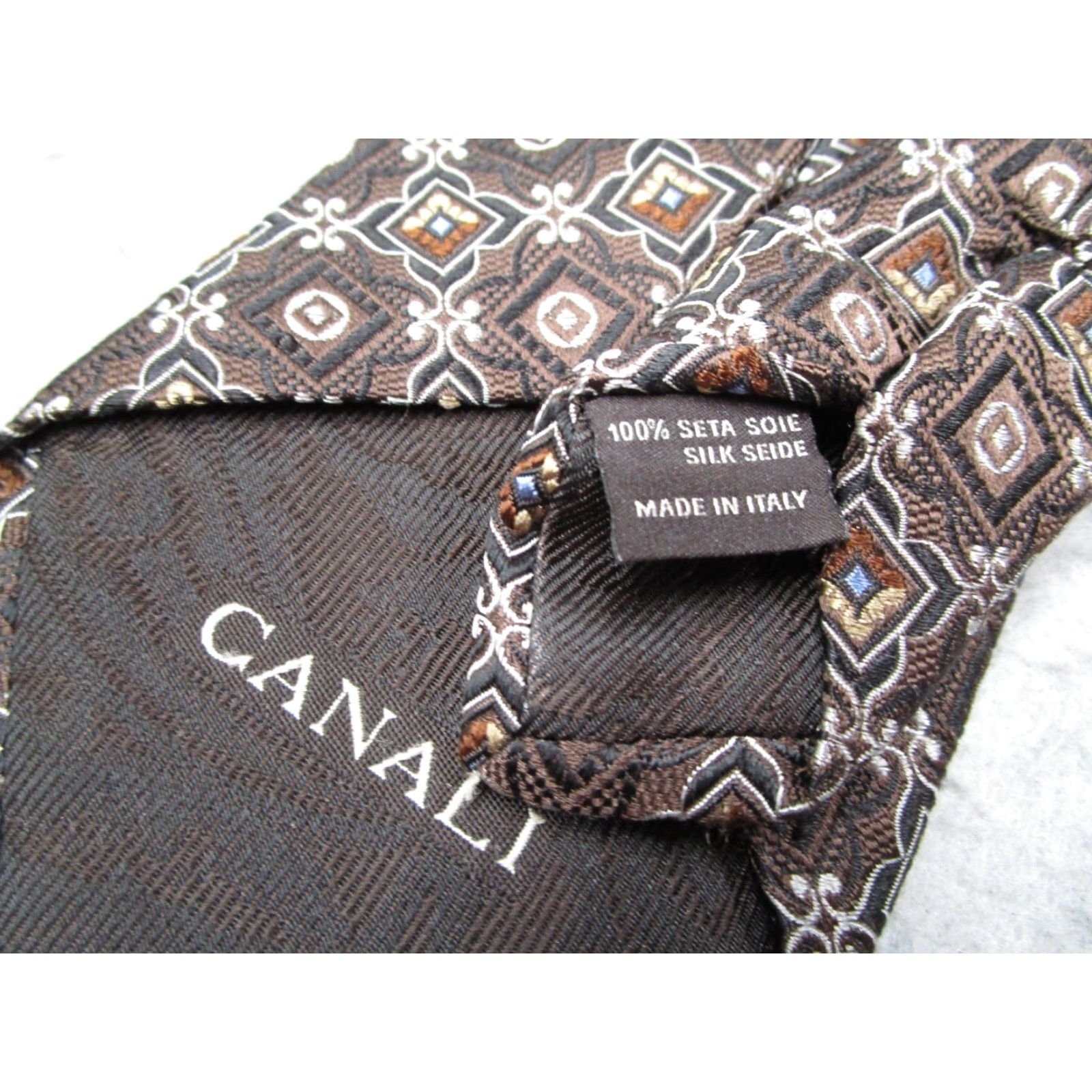 Canali Canali Neck Tie Mens One Size Brown Silk Designer Luxury Abstract Geometric Made in Italy Size ONE SIZE - 4 Thumbnail