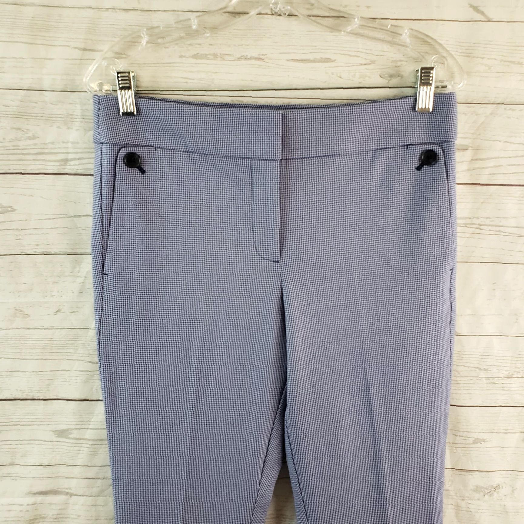 Ann Taylor Ann Taylor LOFT Marisa Pants Womens Sz 6 Blue Houndstooth Mid Rise Cotton Blend Size 28" / US 6 / IT 42 - 2 Thumbnail