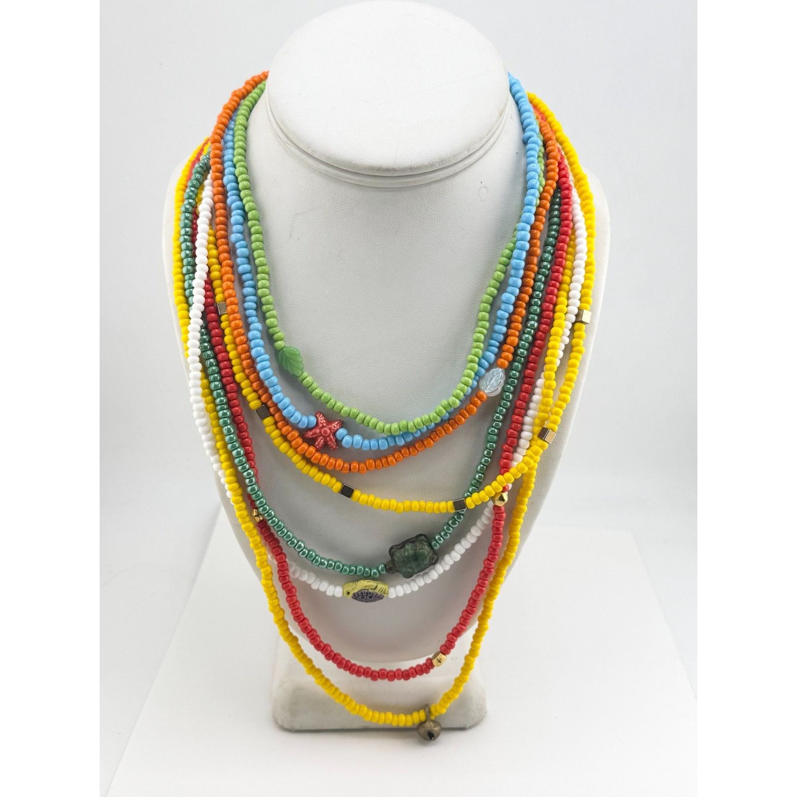 Vintage Vintage multi strand seed bead porcelain beach charm necklac Size ONE SIZE - 2 Thumbnail