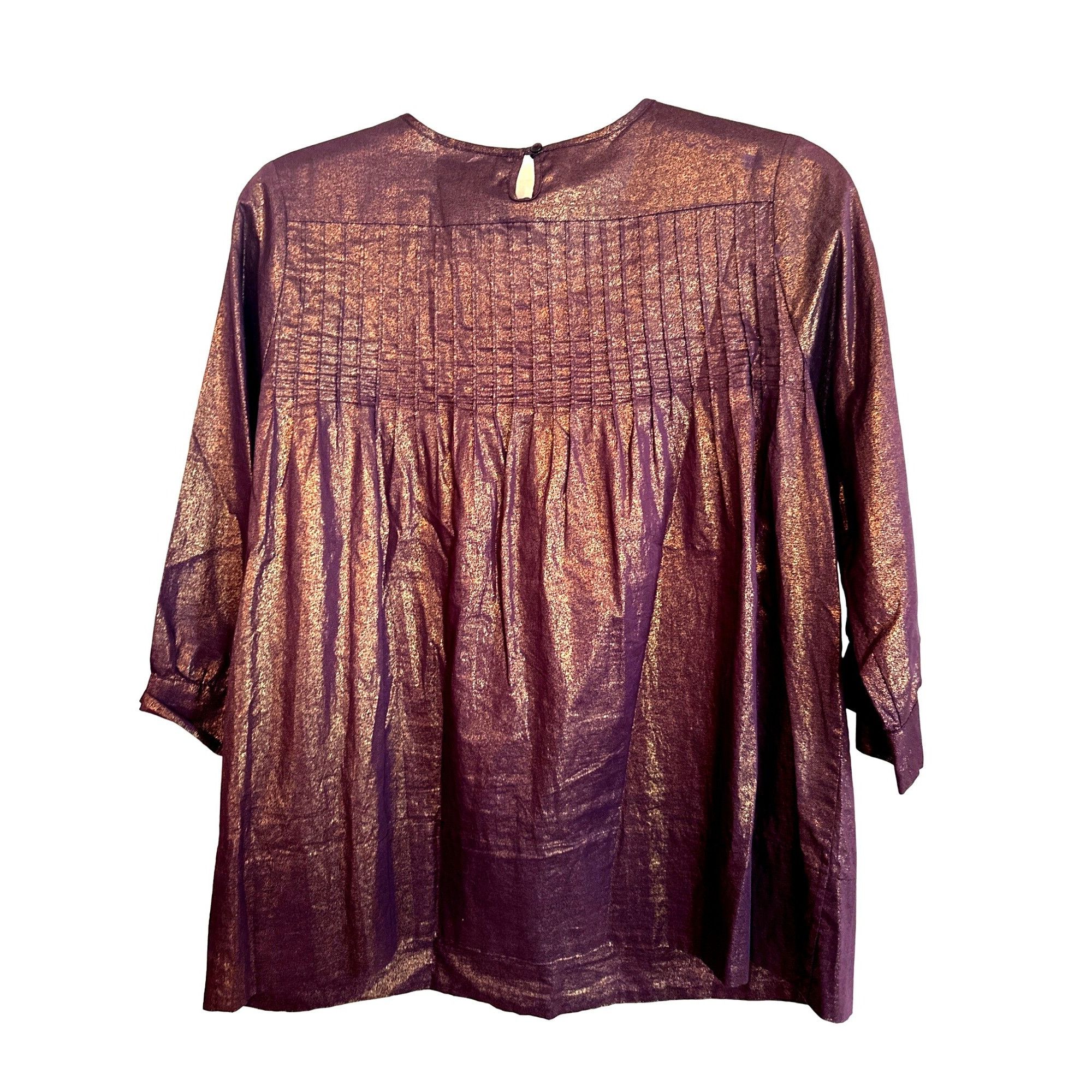 Bcbgmaxazria BCBGMAXAZRIA Metallic Purple and Gold Cotton Blouse With Lac Size M / US 6-8 / IT 42-44 - 2 Thumbnail
