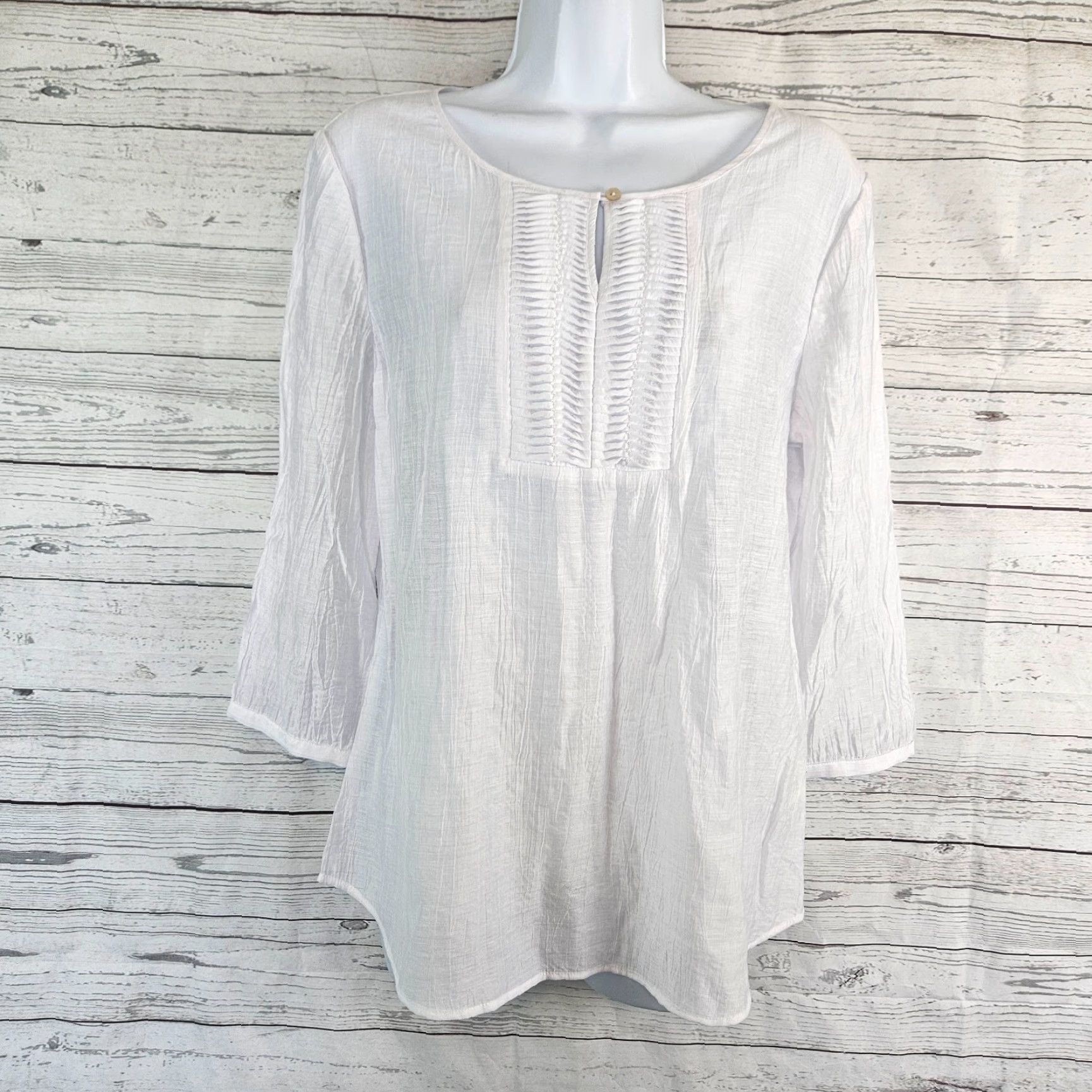 Vintage Chico's Womens Blouse Shirt Small White 3/4 Sleeve Rayon Nylon Semi Sheer Casual Summer Spring Fall Womens Size S / US 4 / IT 40 - 2 Thumbnail