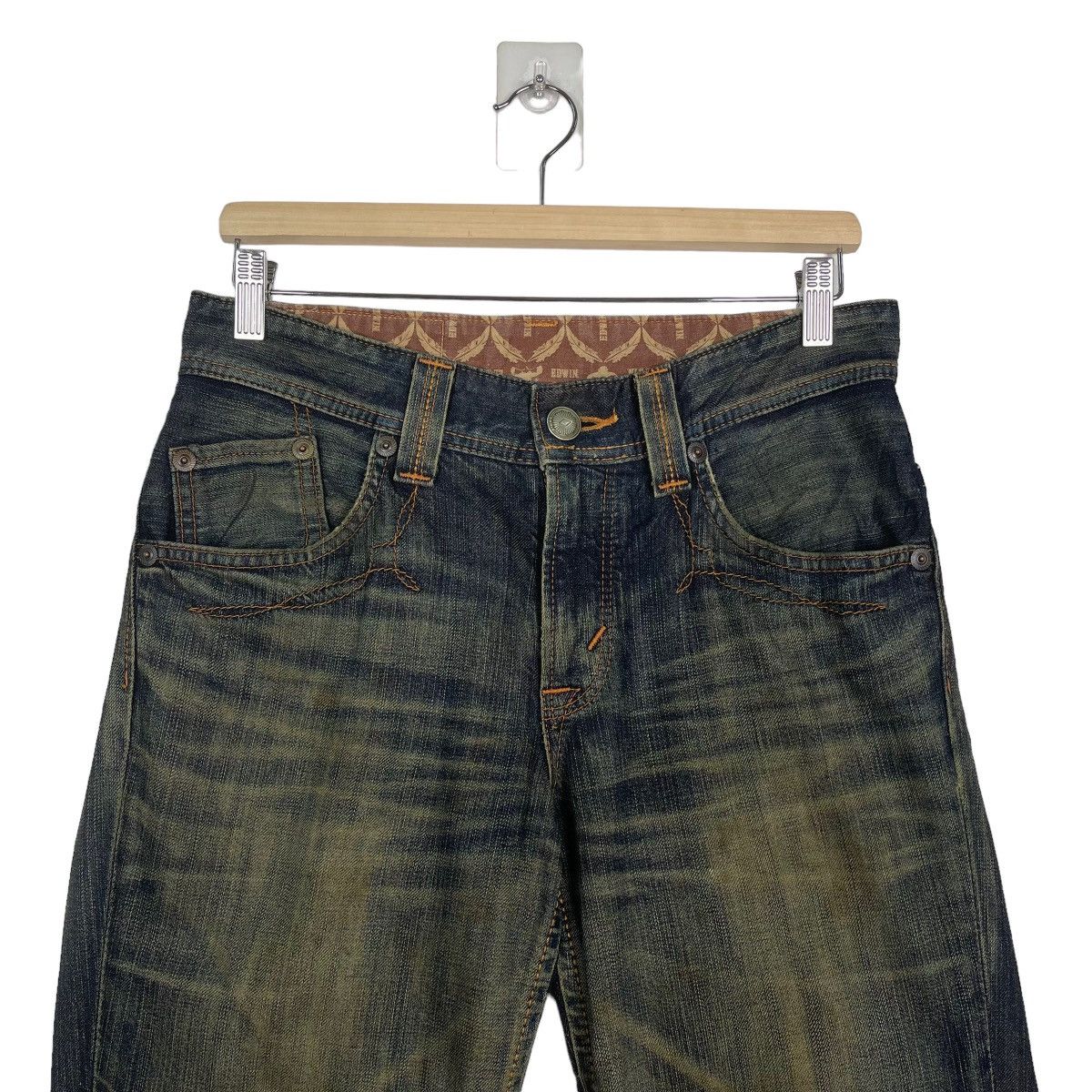 Edwin RUSTY🔥Edwin XV Bootcut Leather Pai Pocket Rusty Denim Jeans Size US 31 - 3 Thumbnail