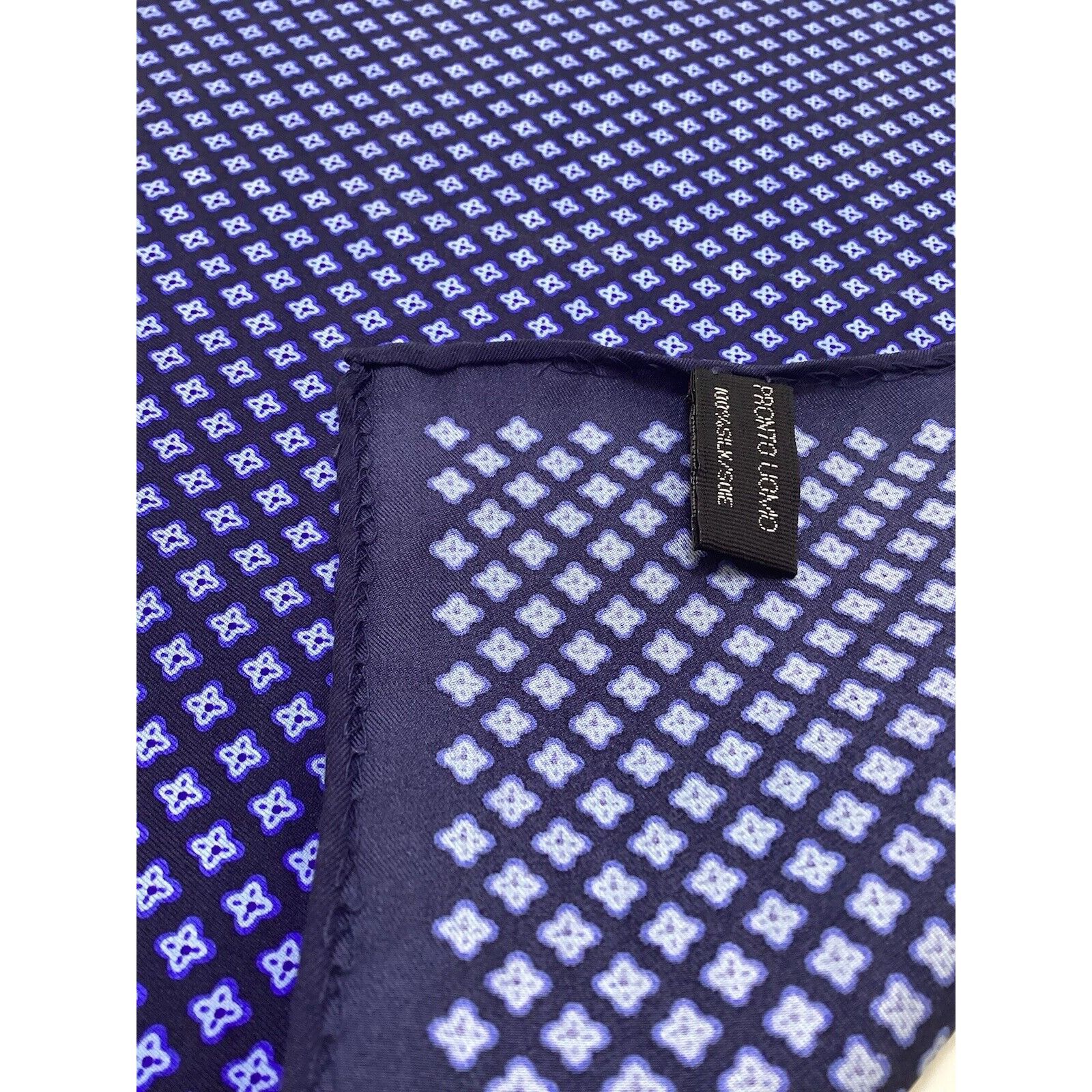 Pronto Uomo PRONTO UOMO Blue Geometric Pocket Square Silk Hand Rolled 13 Size ONE SIZE - 4 Thumbnail